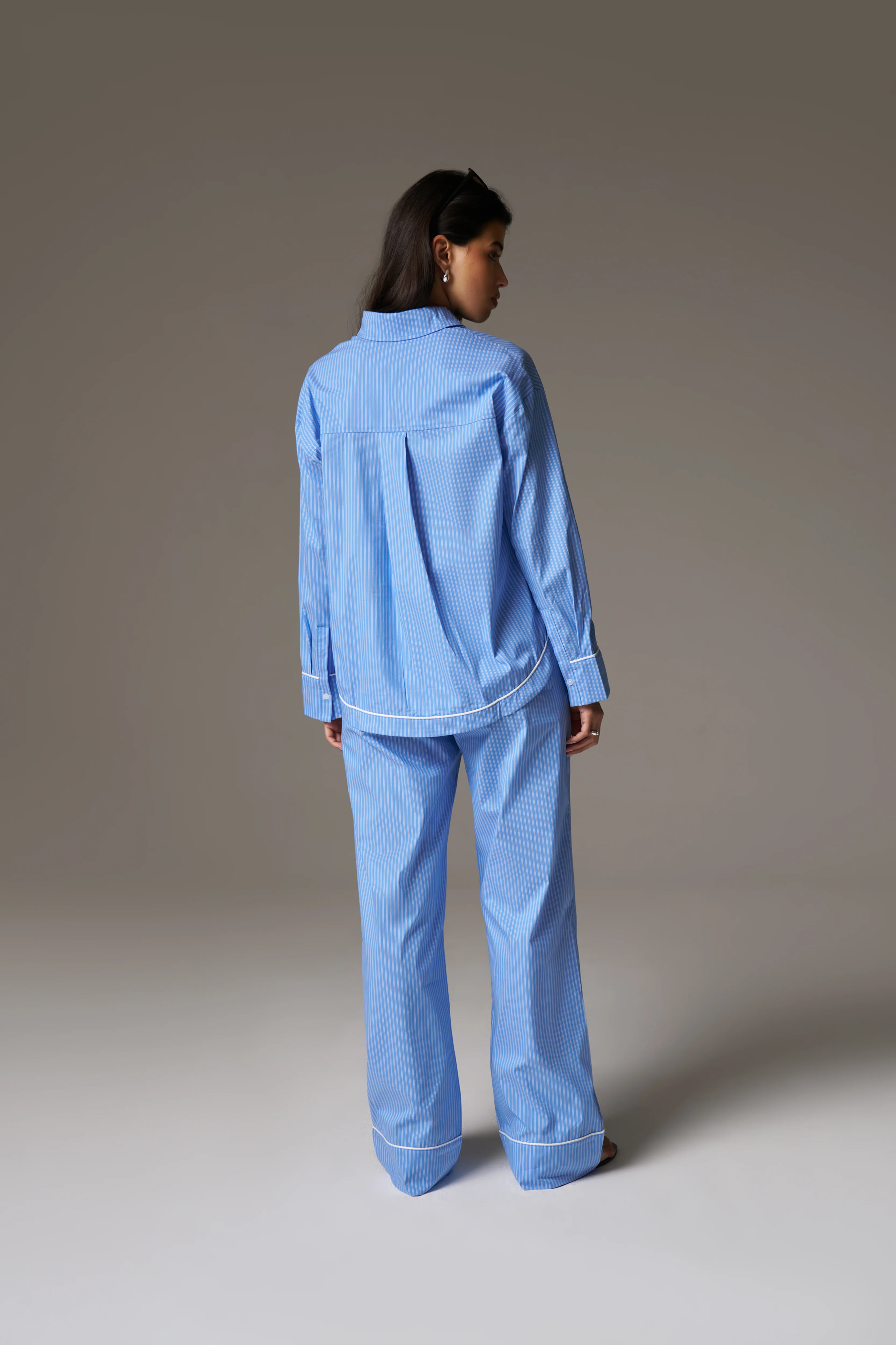 STRIPE PIPED EMBLEM TROUSERS - BLUE - Image 7