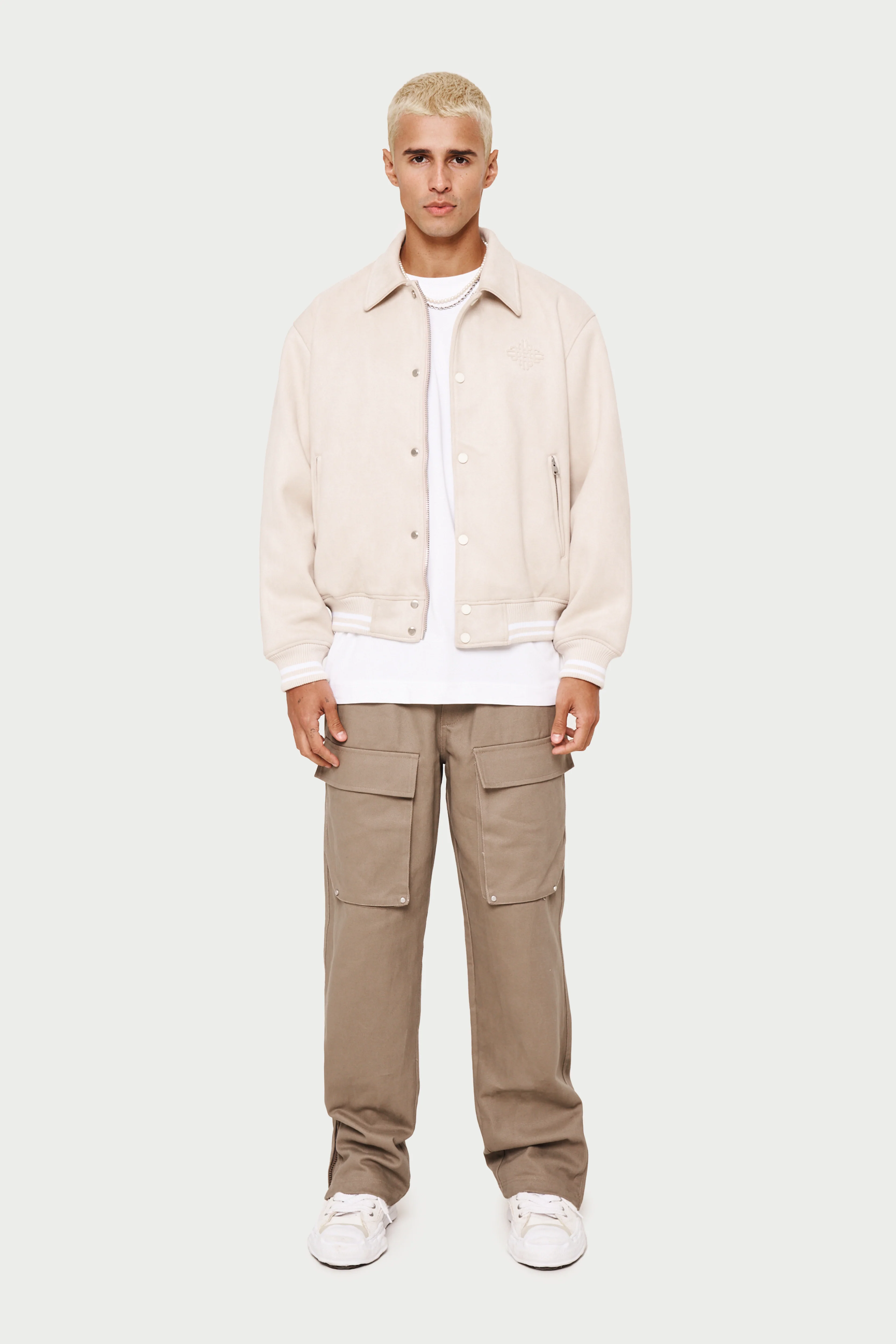 SUEDE VARSITY JACKET - STONE - Image 2
