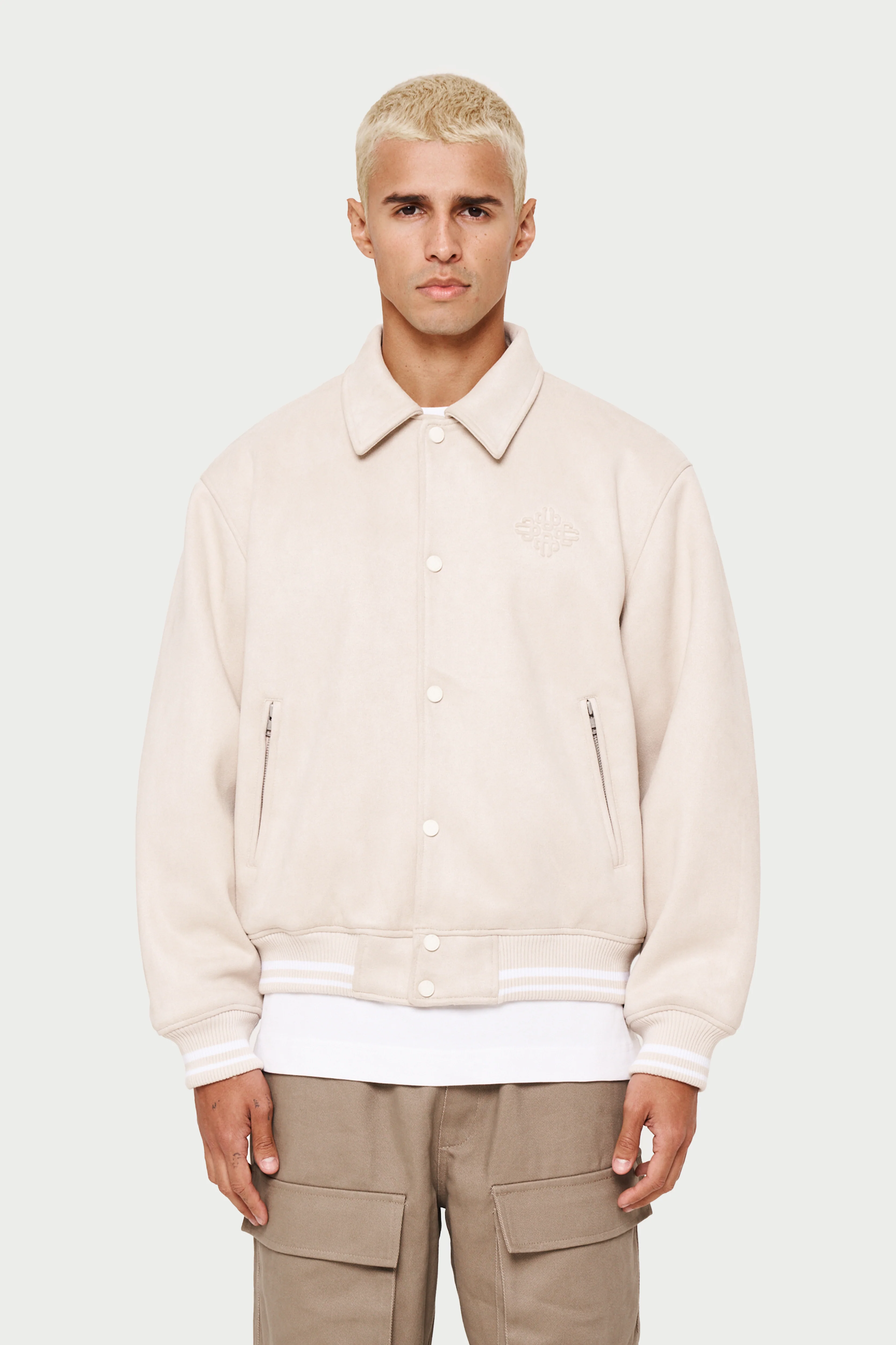 SUEDE VARSITY JACKET - STONE - Image 3