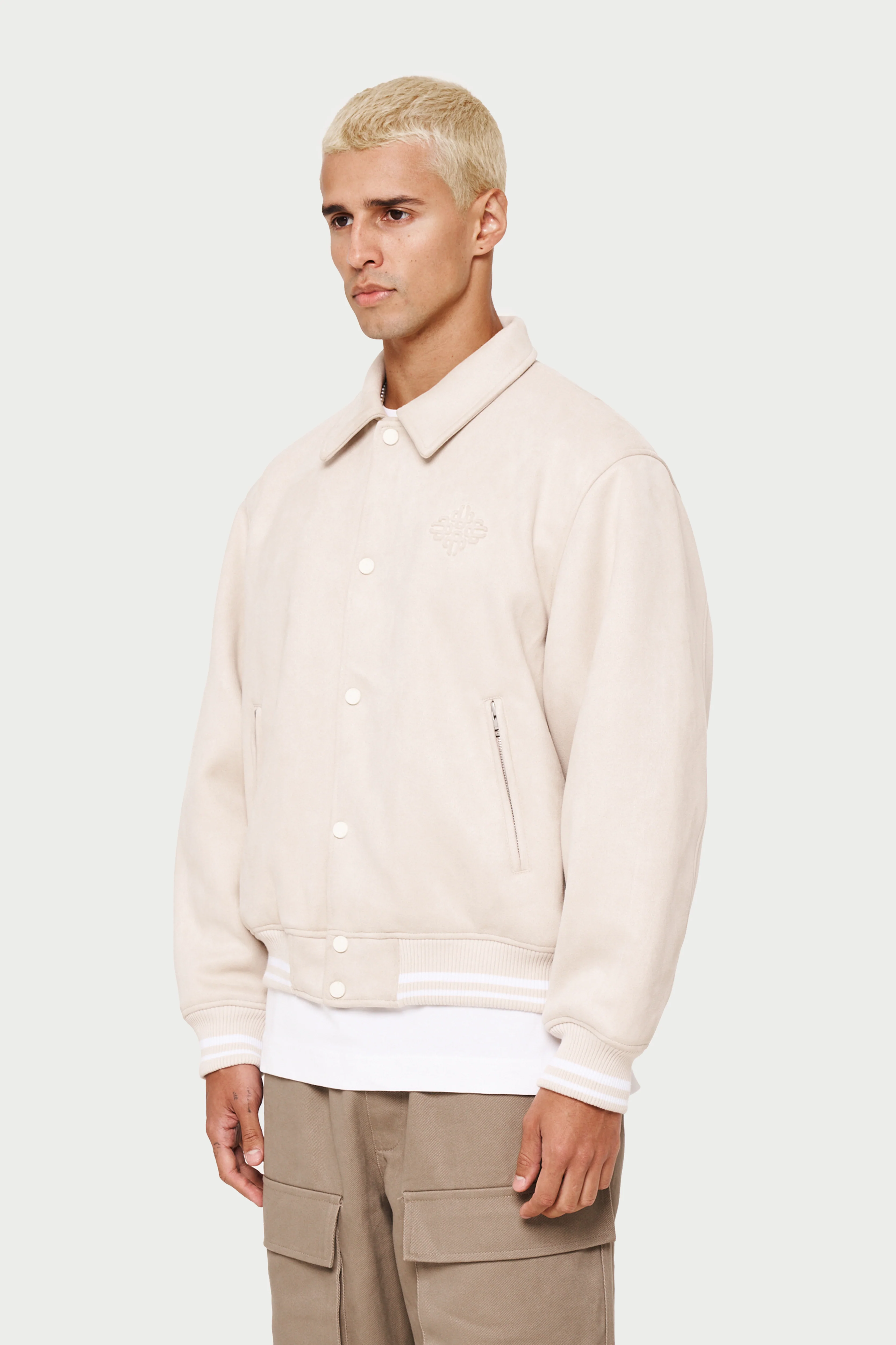 SUEDE VARSITY JACKET - STONE - Image 4