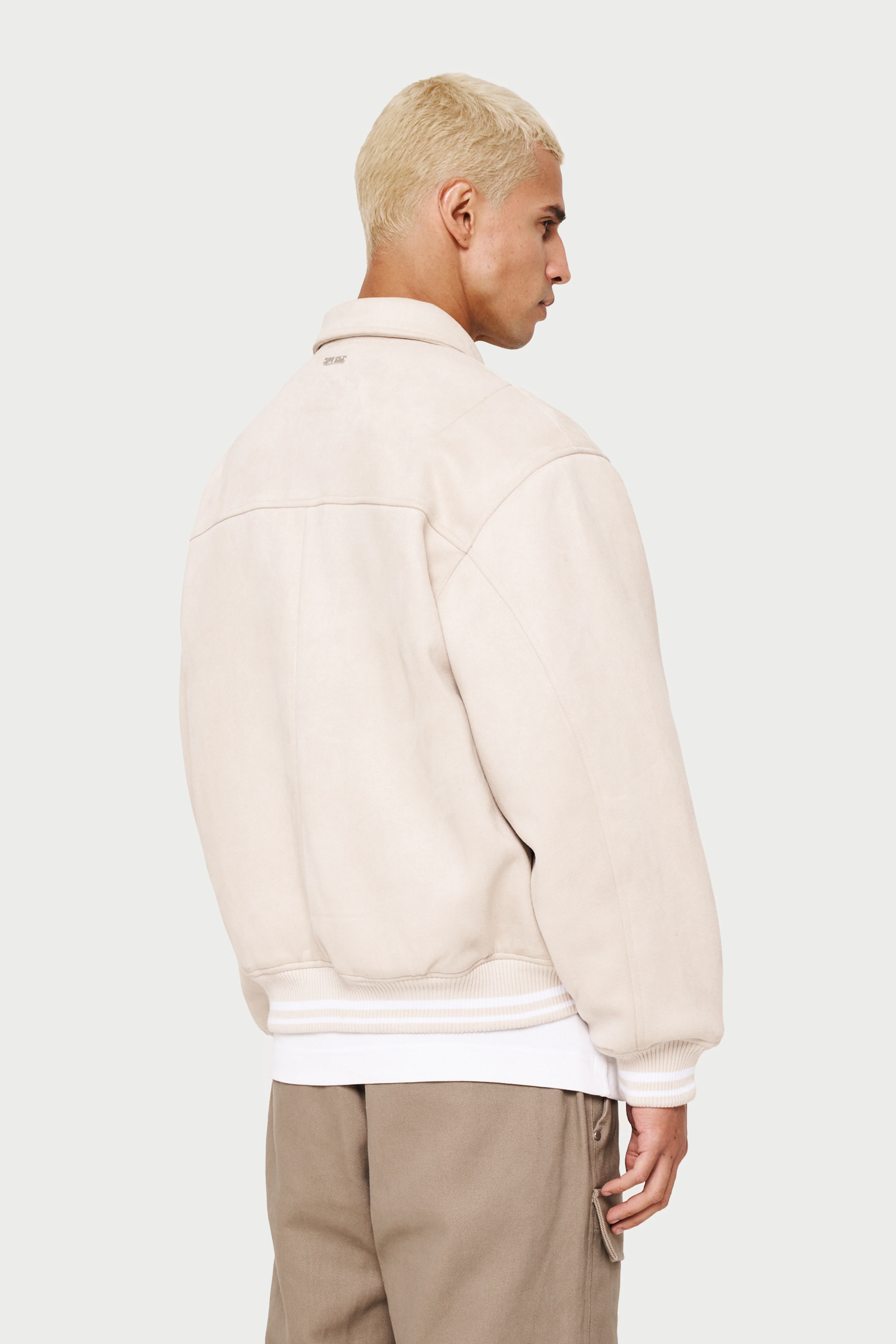 SUEDE VARSITY JACKET - STONE - Image 5