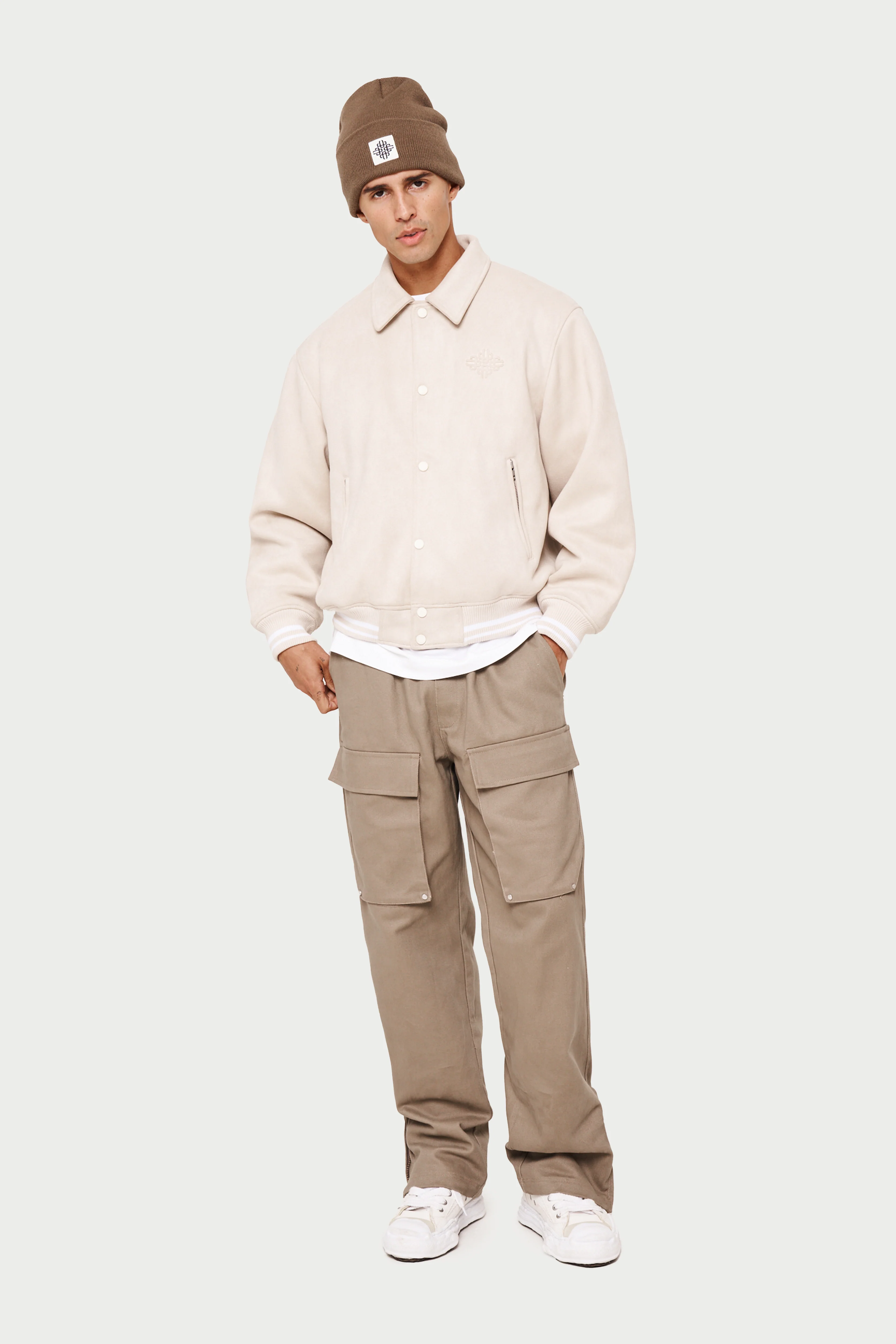 SUEDE VARSITY JACKET - STONE - Image 8