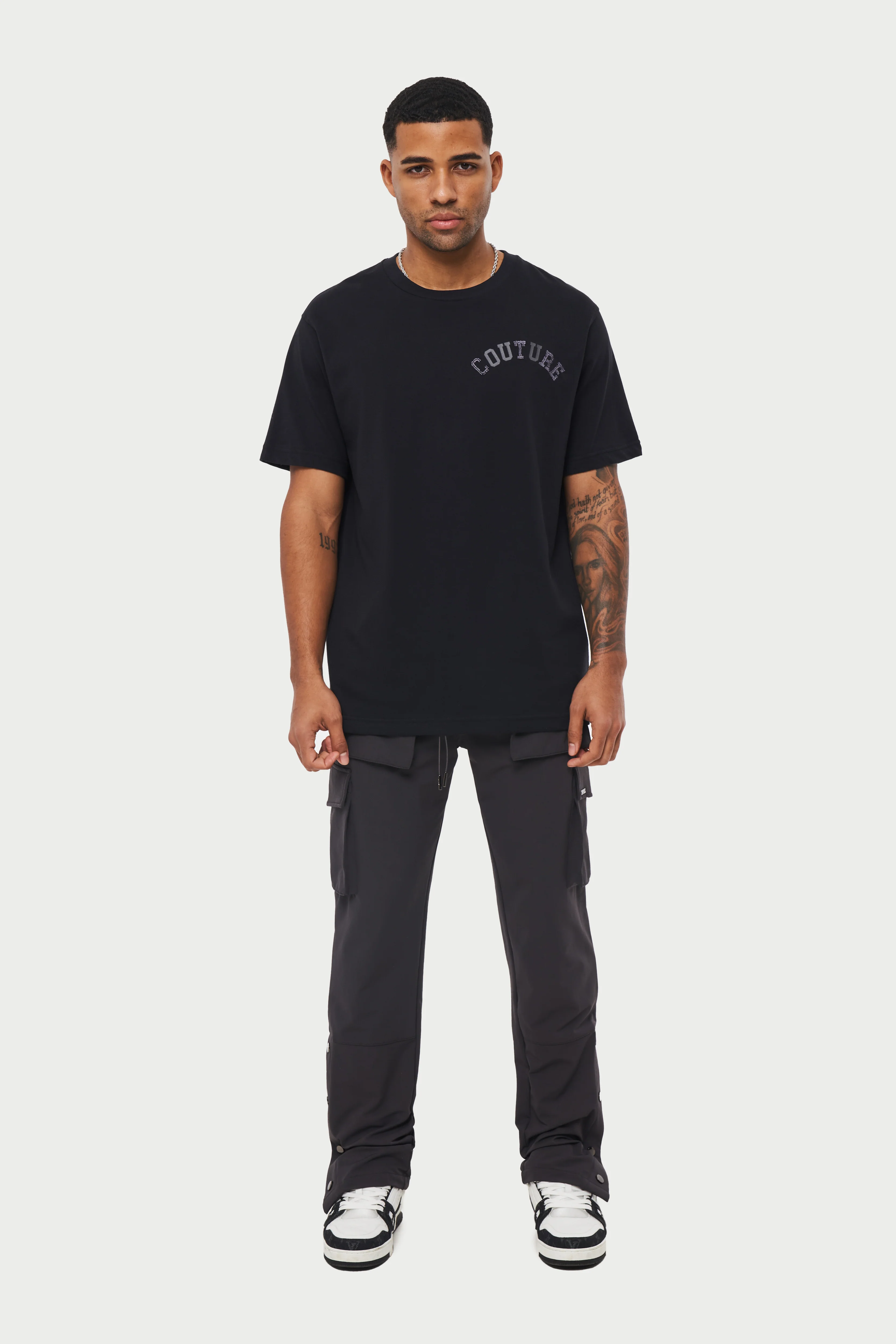 TECHNICAL STRETCH POPPER DETAIL CARGO PANTS - CHARCOAL - Image 3