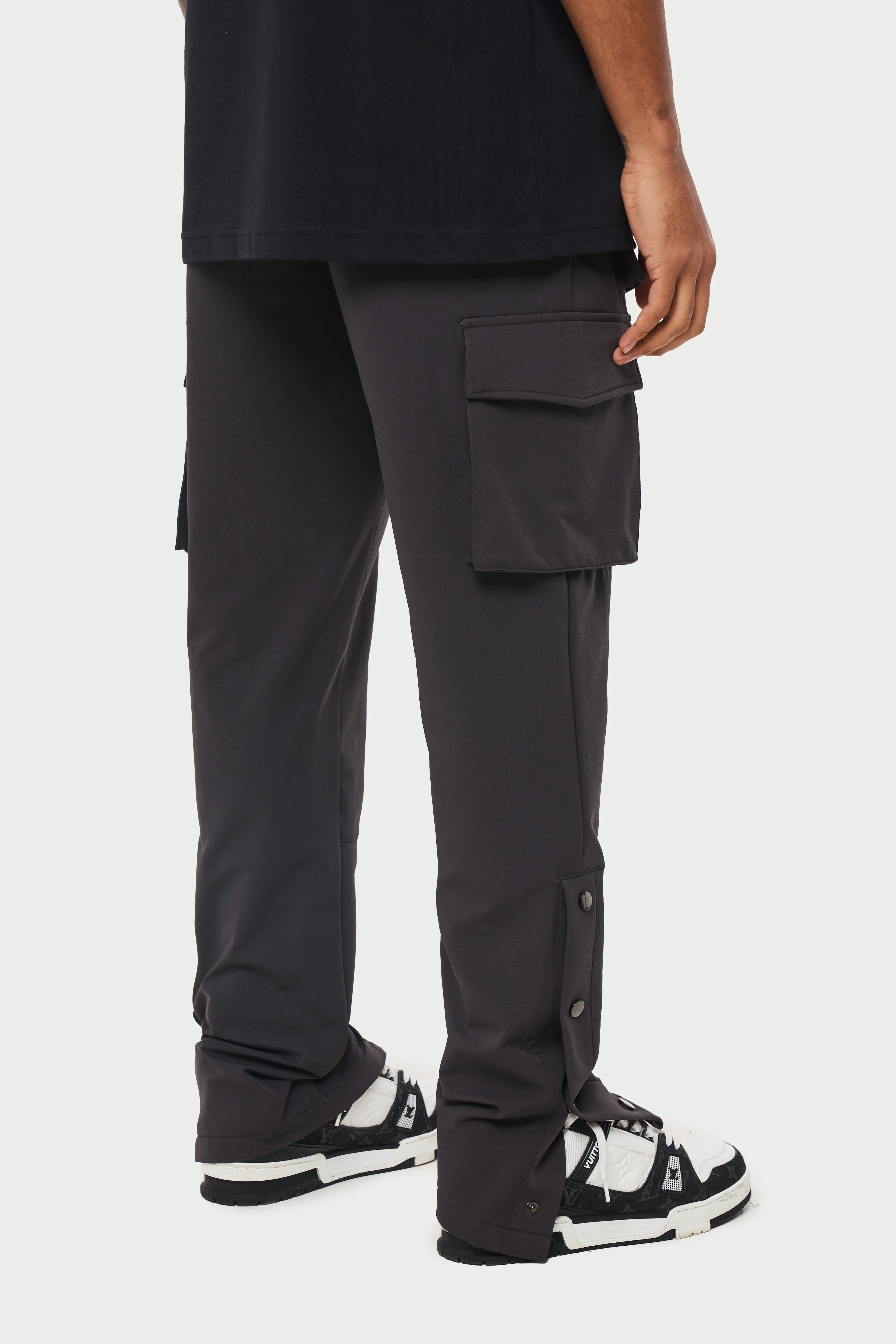 TECHNICAL STRETCH POPPER DETAIL CARGO PANTS - CHARCOAL - Image 6