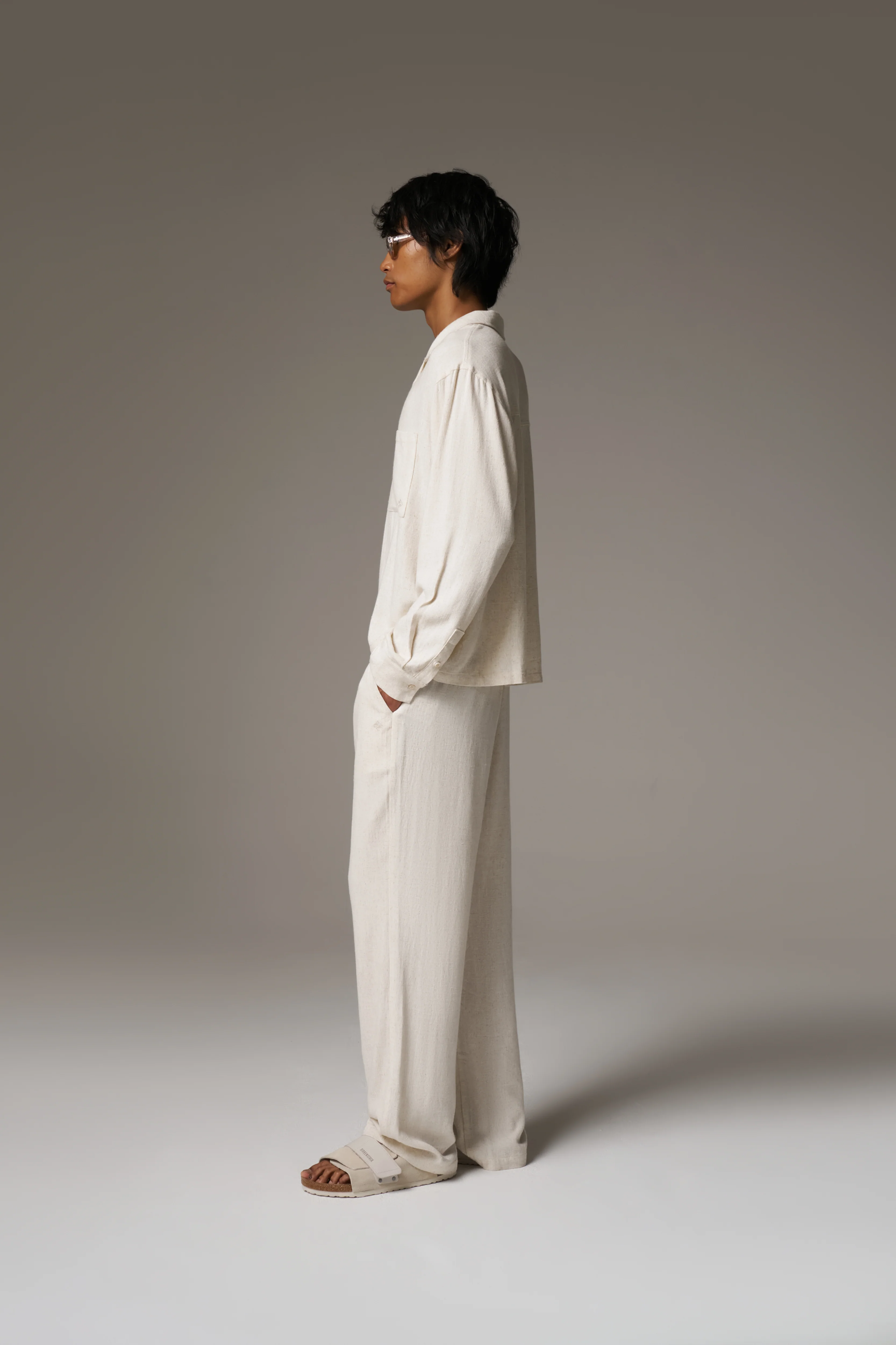 TEXTURED WOVEN TROUSERS - BEIGE - Image 10