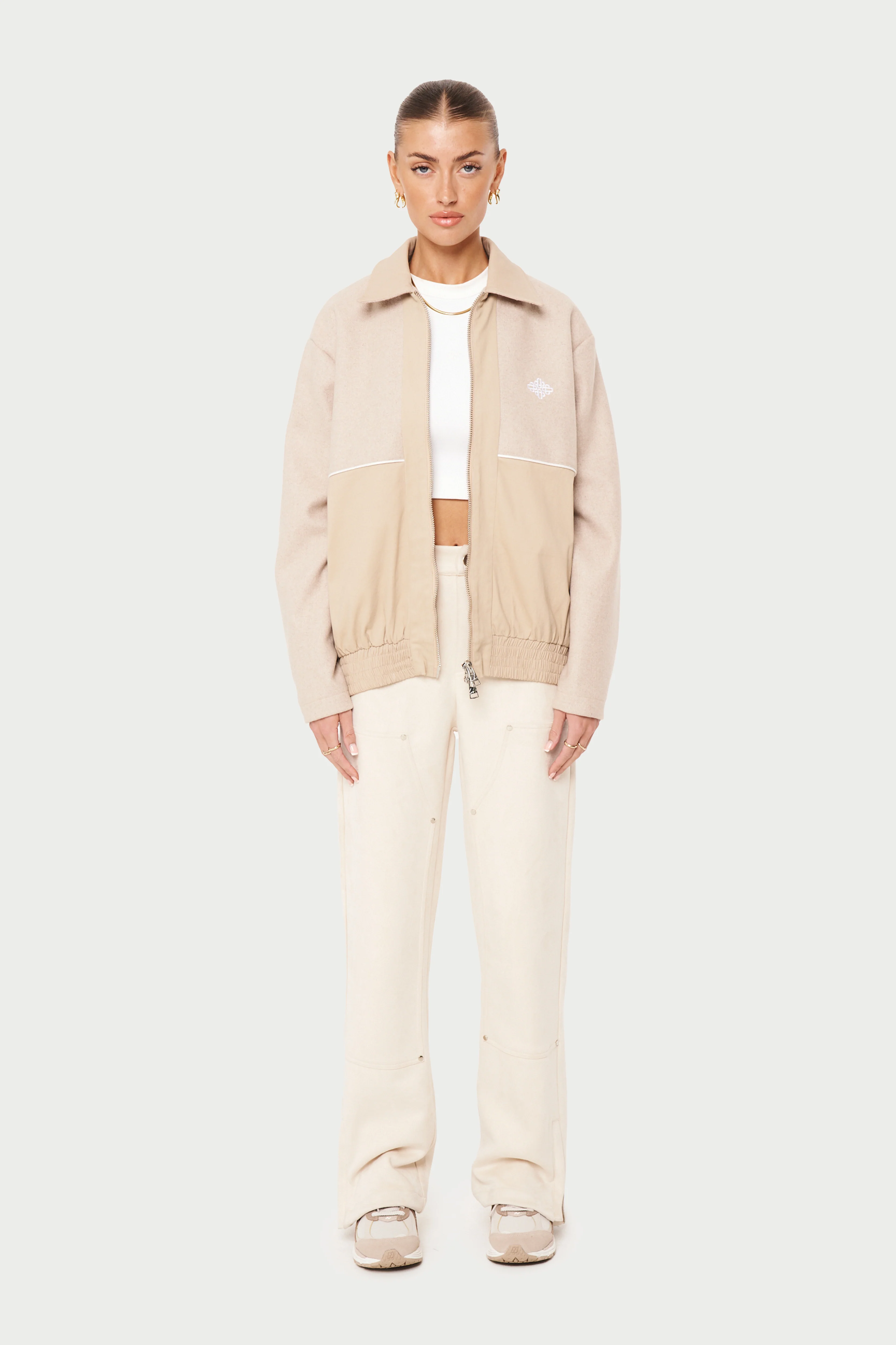 TWEED PANELLED BOMBER JACKET - BEIGE - Image 3
