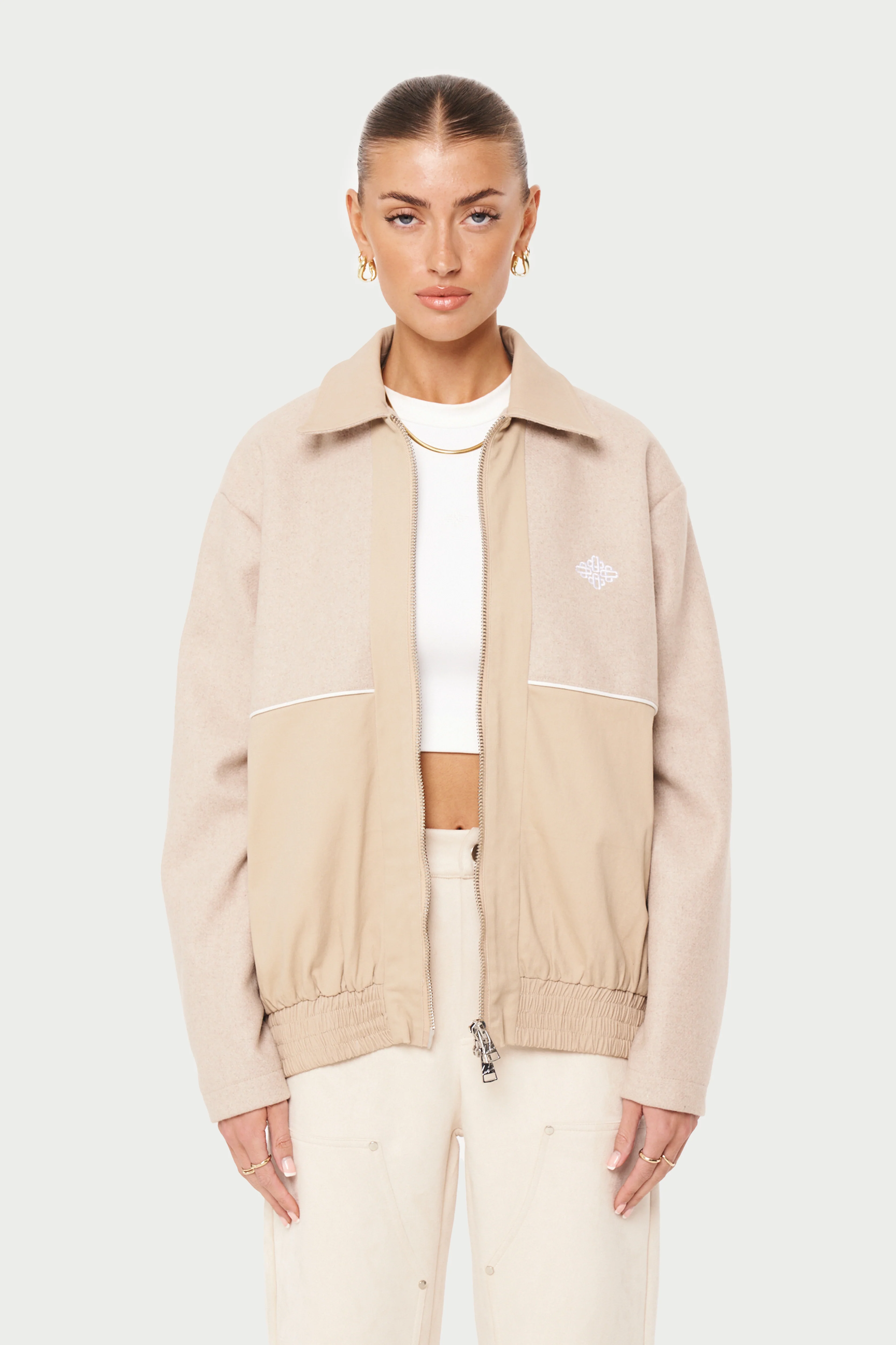 TWEED PANELLED BOMBER JACKET - BEIGE - Image 4
