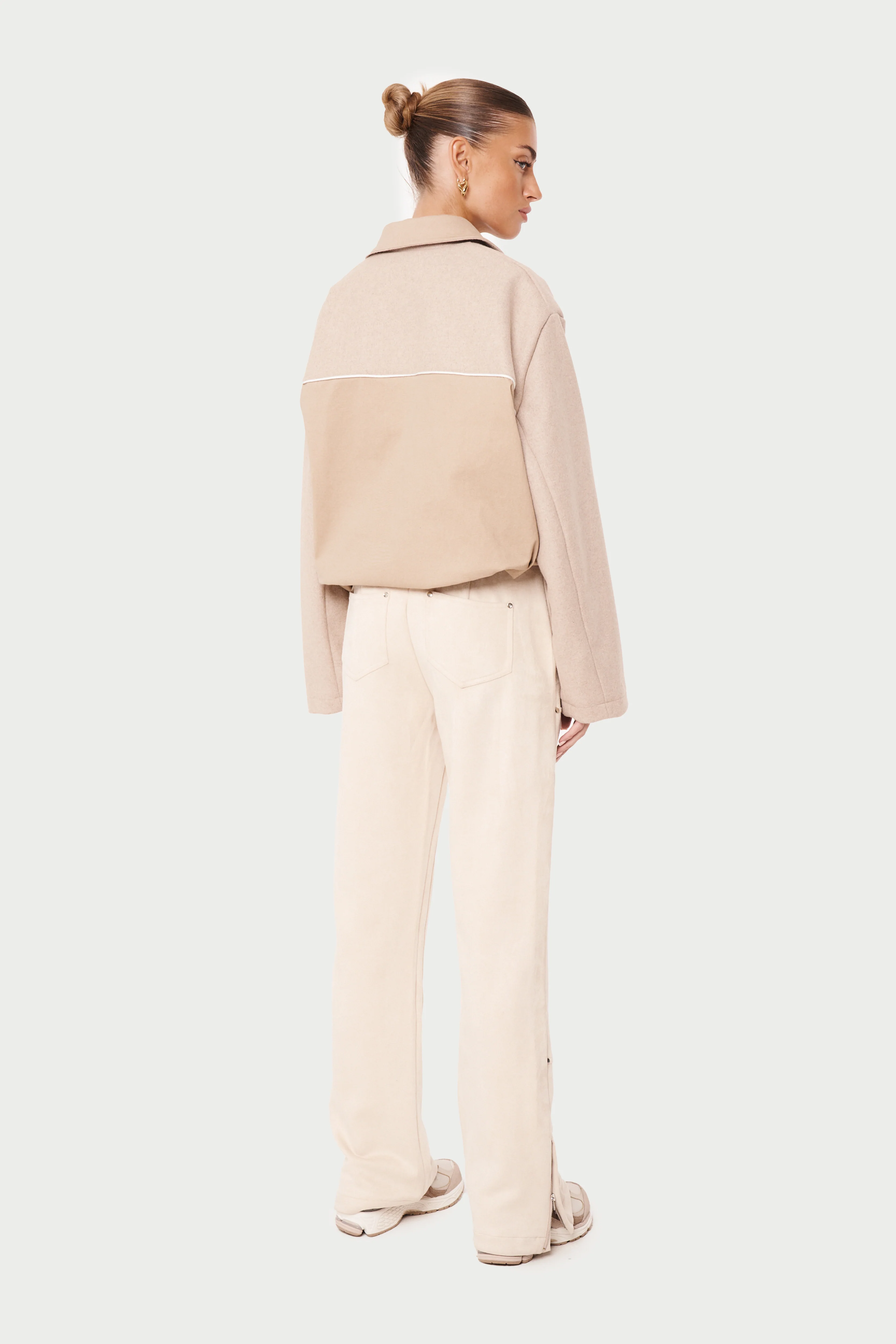 TWEED PANELLED BOMBER JACKET - BEIGE - Image 5
