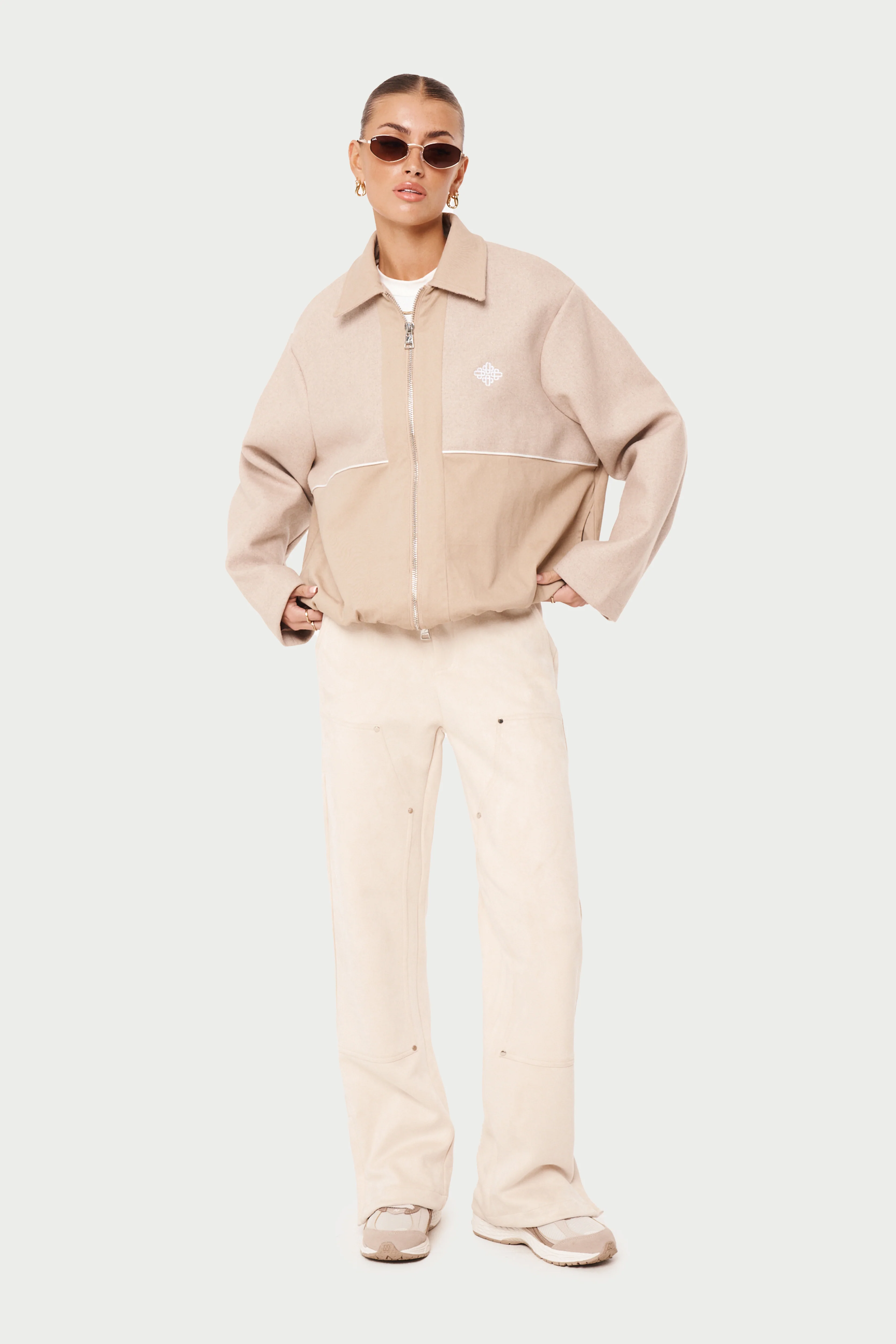 TWEED PANELLED BOMBER JACKET - BEIGE - Image 6