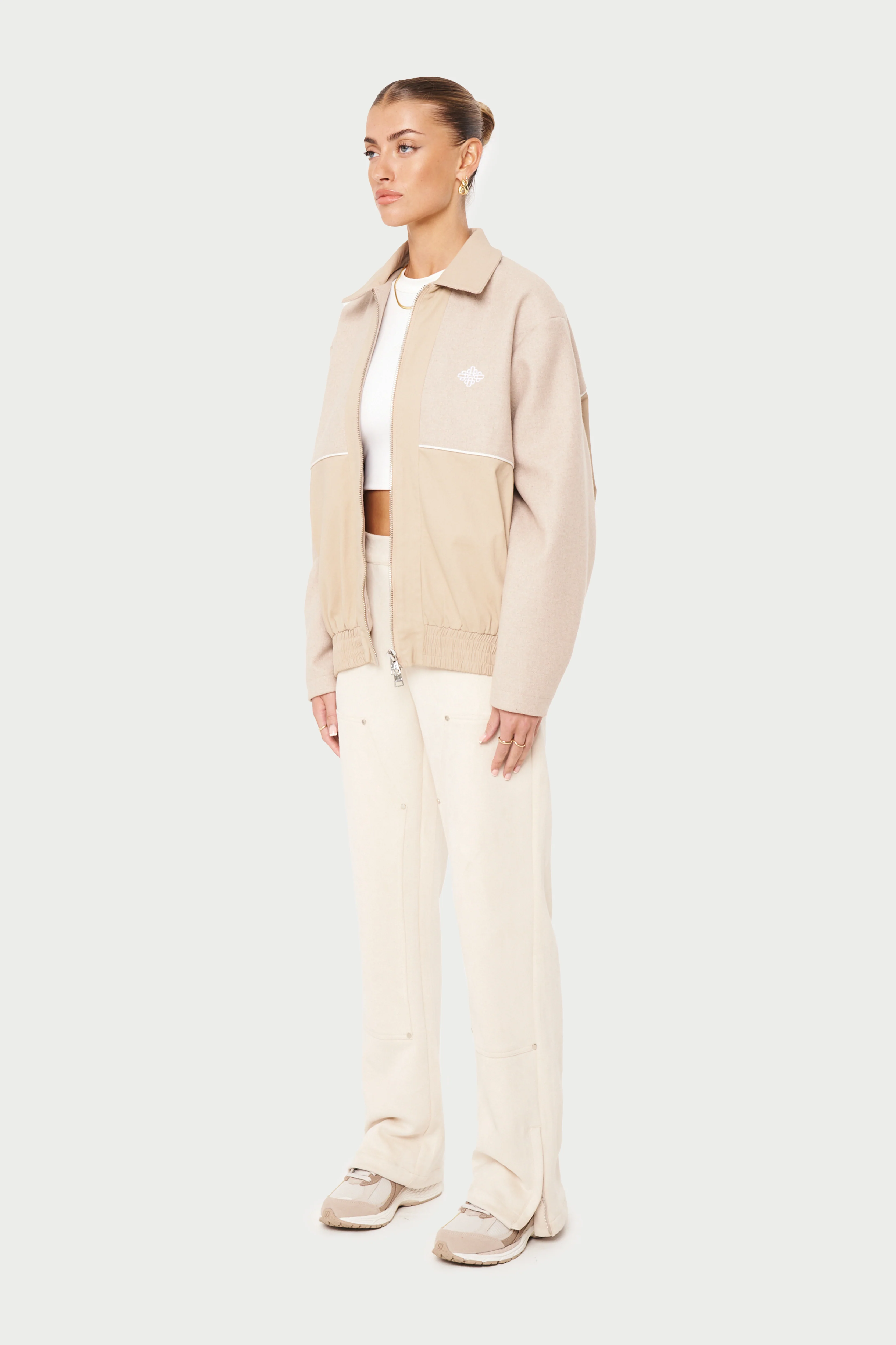 TWEED PANELLED BOMBER JACKET - BEIGE - Image 8