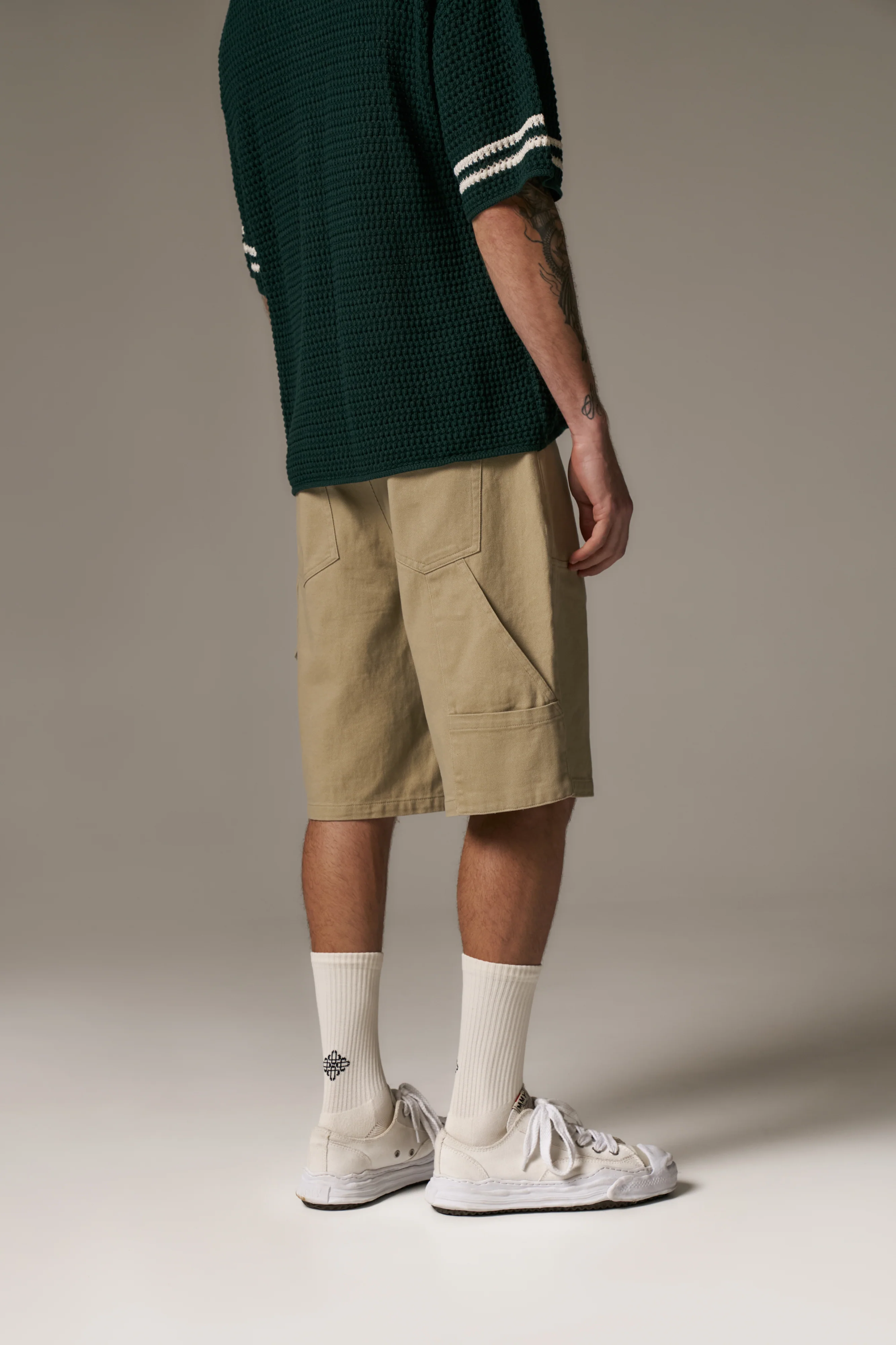 TWILL CARPENTER SHORTS - BEIGE - Image 6