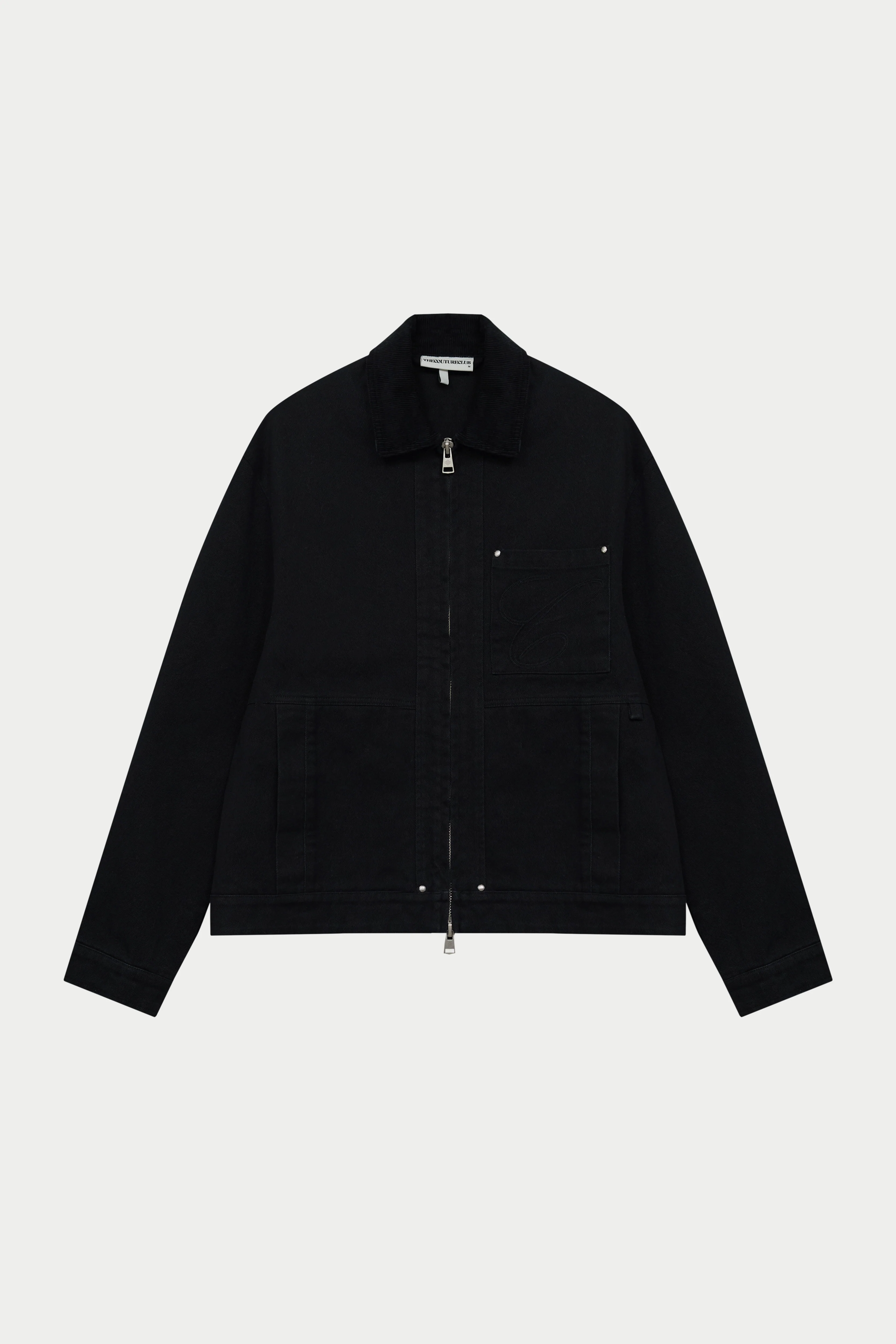 TWILL CONTRAST COLLAR JACKET - WASHED BLACK