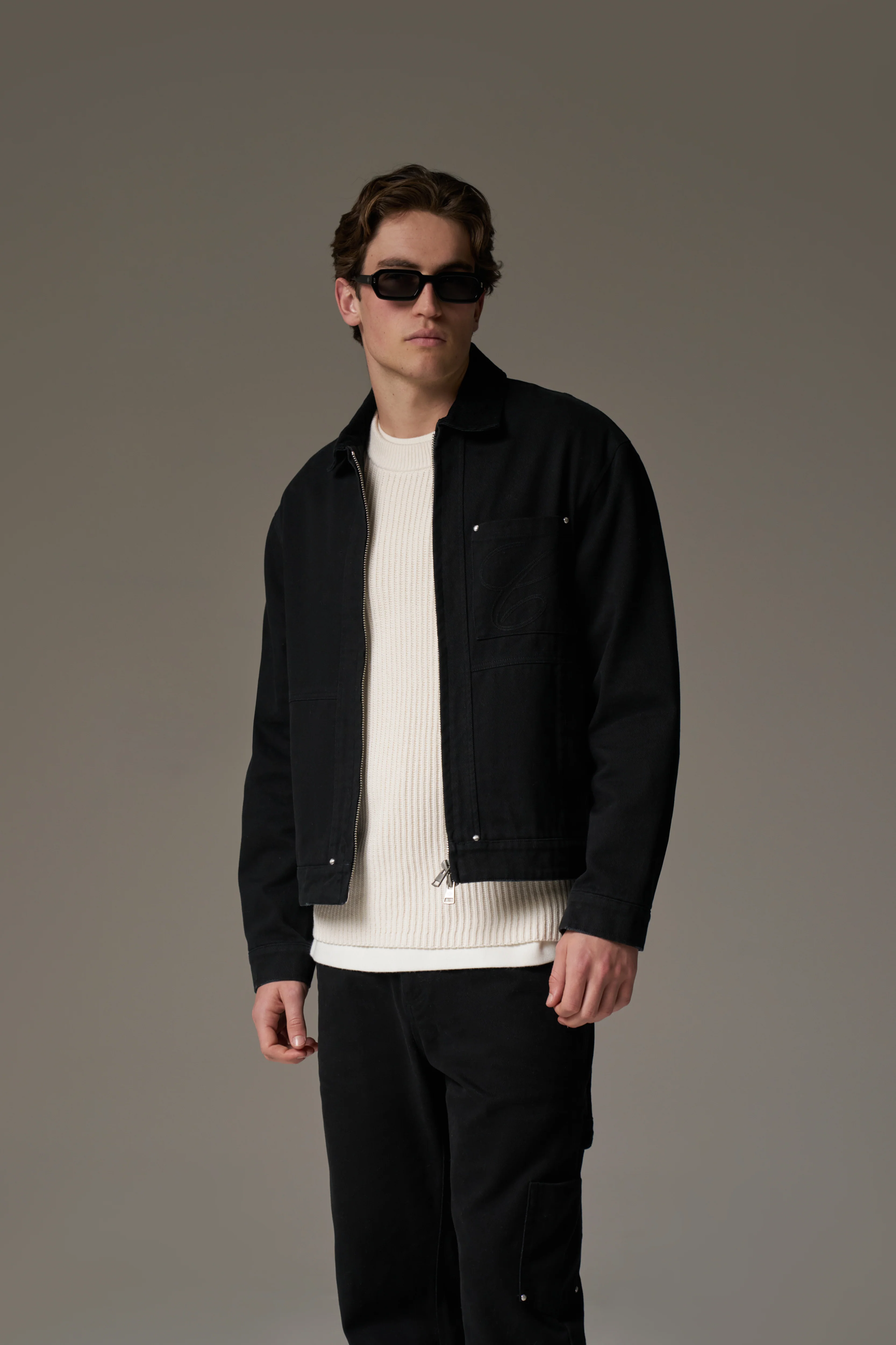 TWILL CONTRAST COLLAR JACKET - WASHED BLACK - Image 10