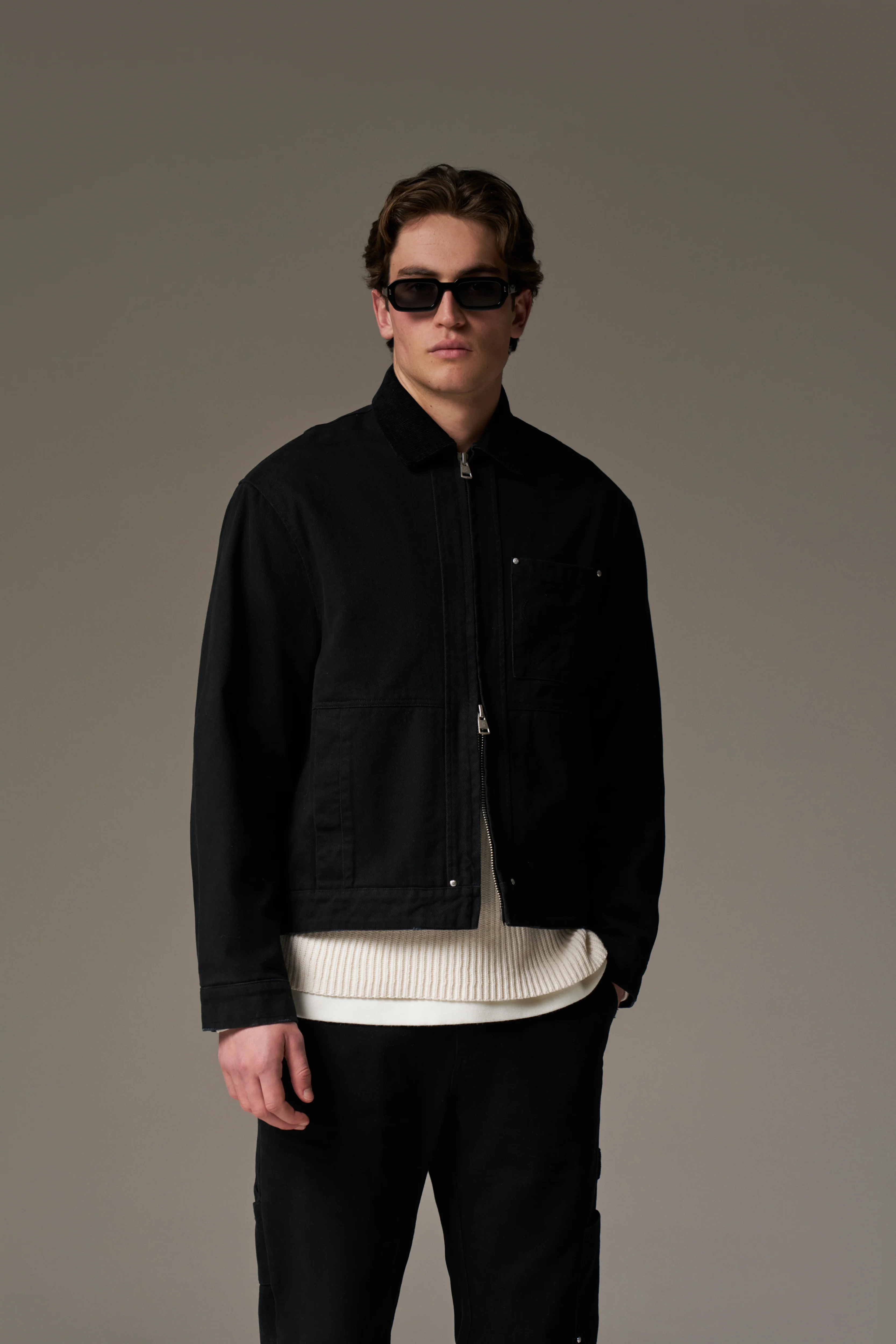 TWILL CONTRAST COLLAR JACKET - WASHED BLACK - Image 2
