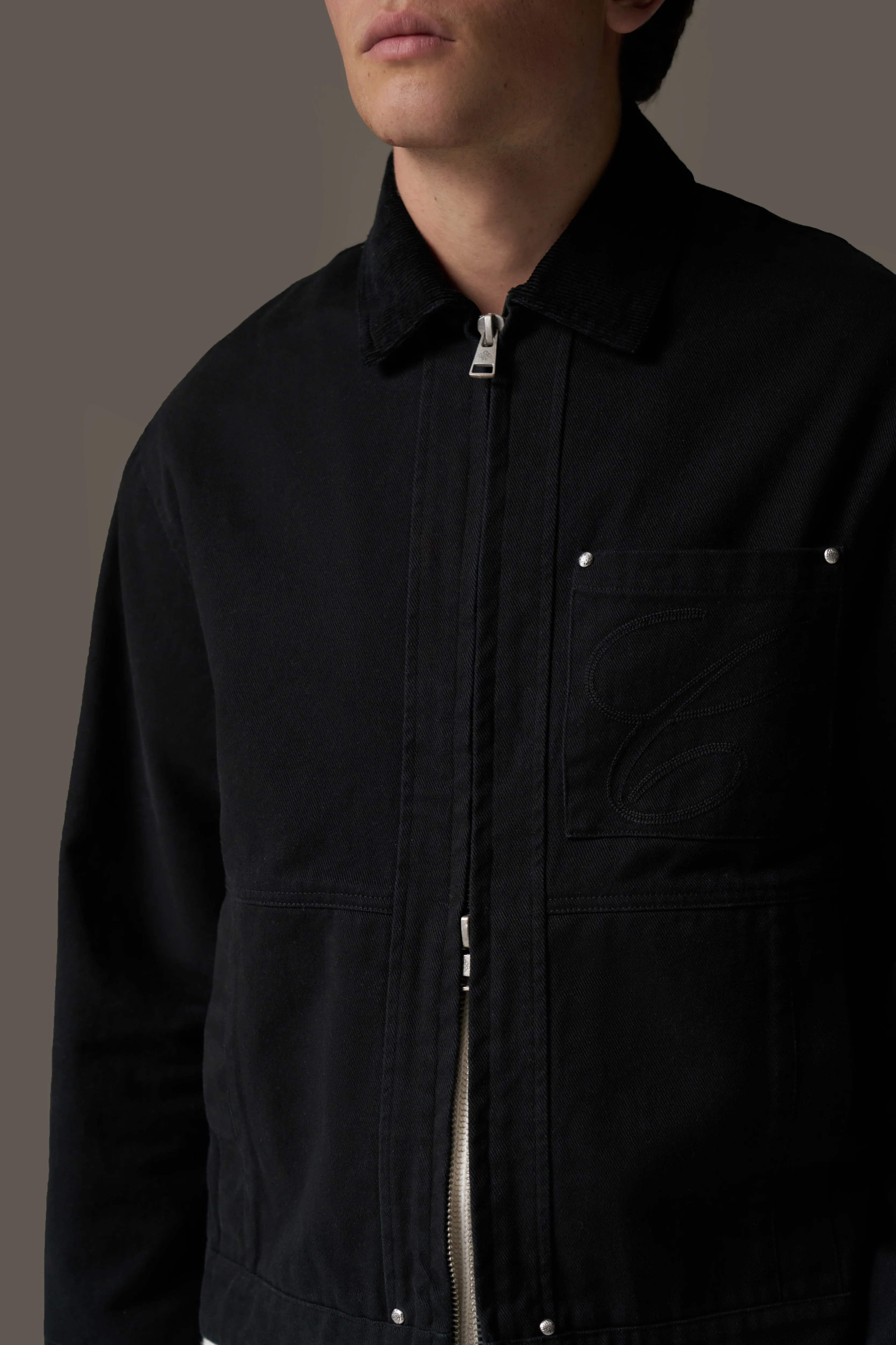 TWILL CONTRAST COLLAR JACKET - WASHED BLACK - Image 4