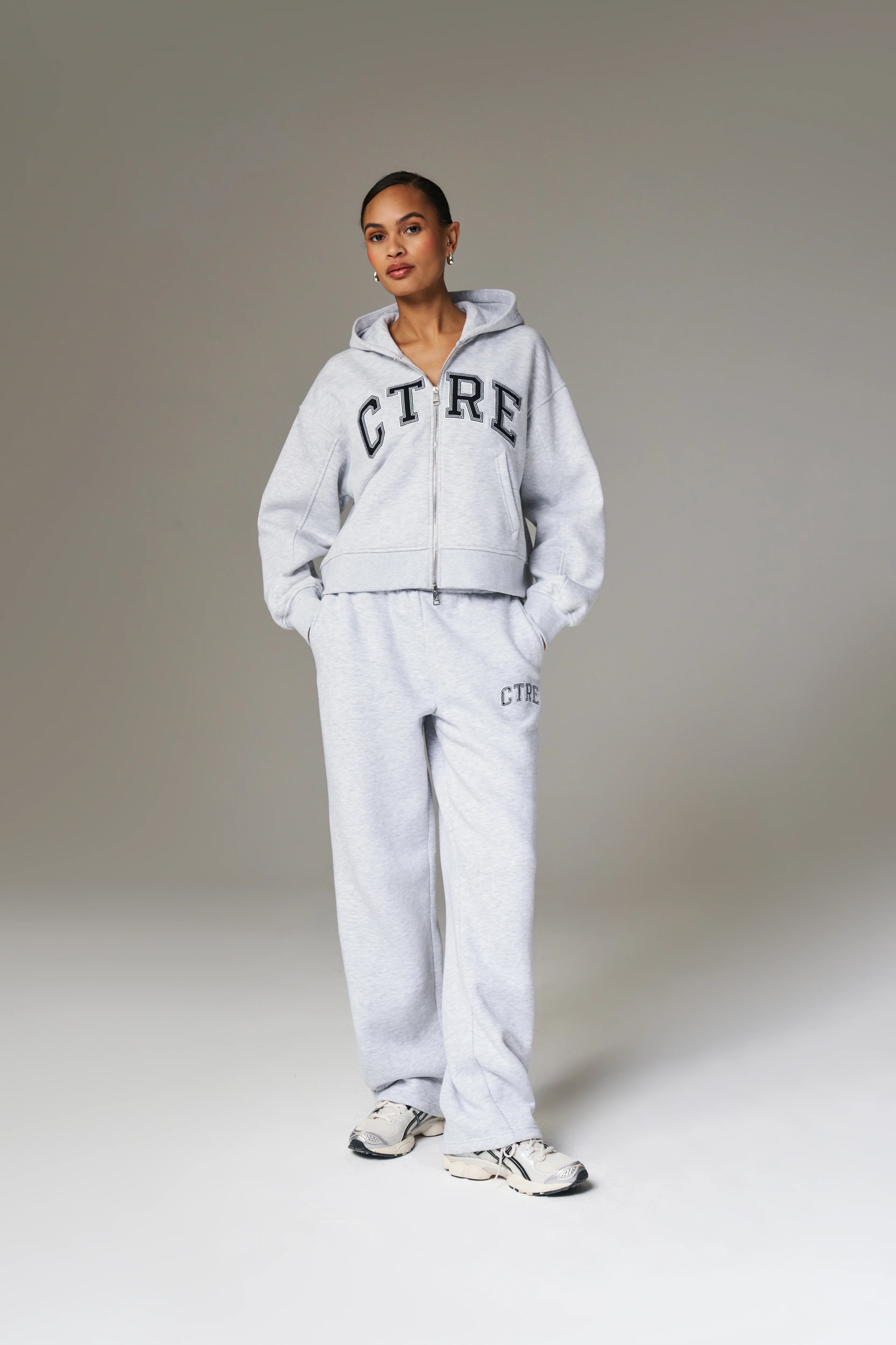 CTRE CROPPED ZIP THROUGH HOODIE - GREY MARL - Image 3
