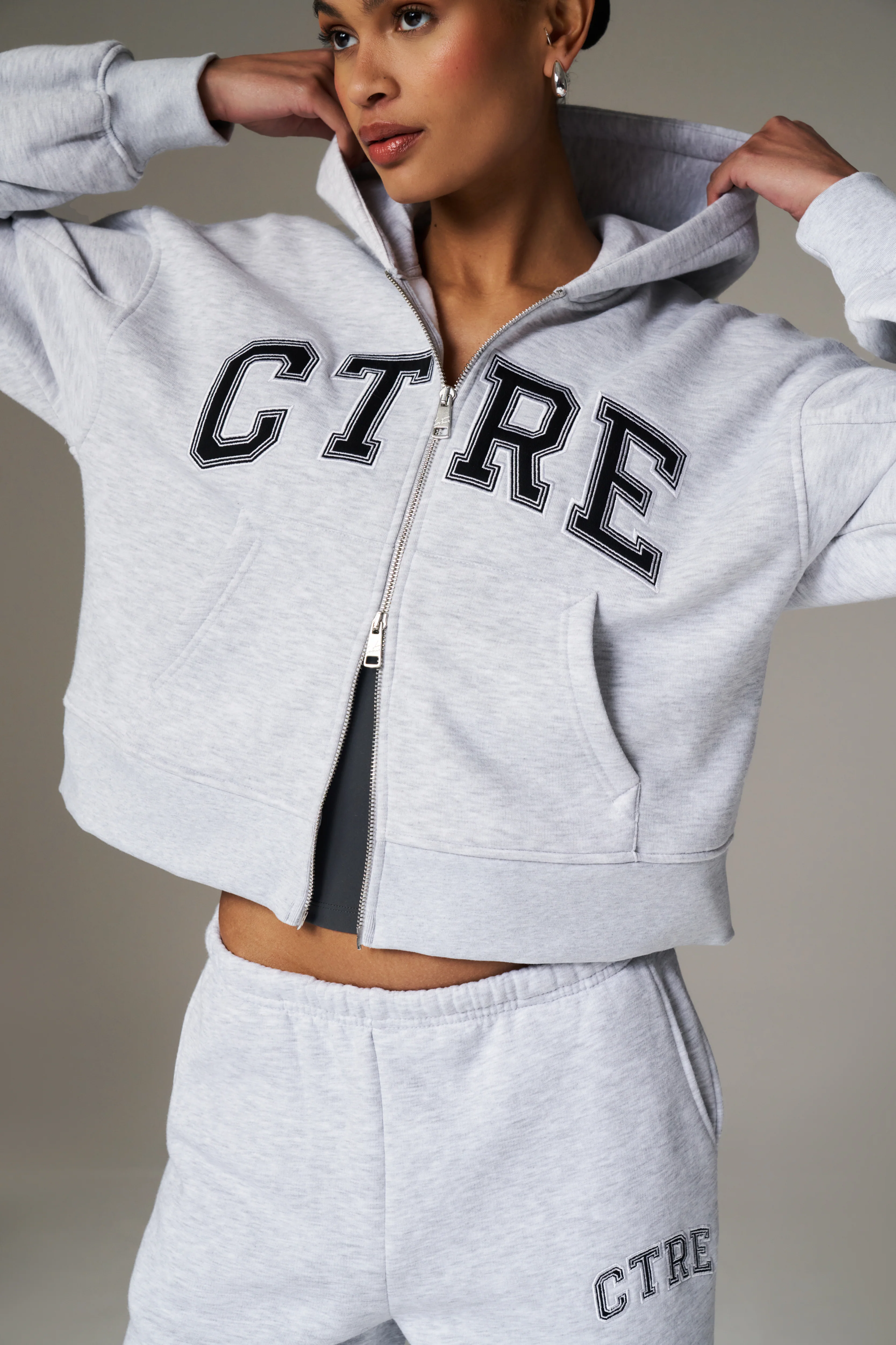 CTRE CROPPED ZIP THROUGH HOODIE - GREY MARL - Image 4