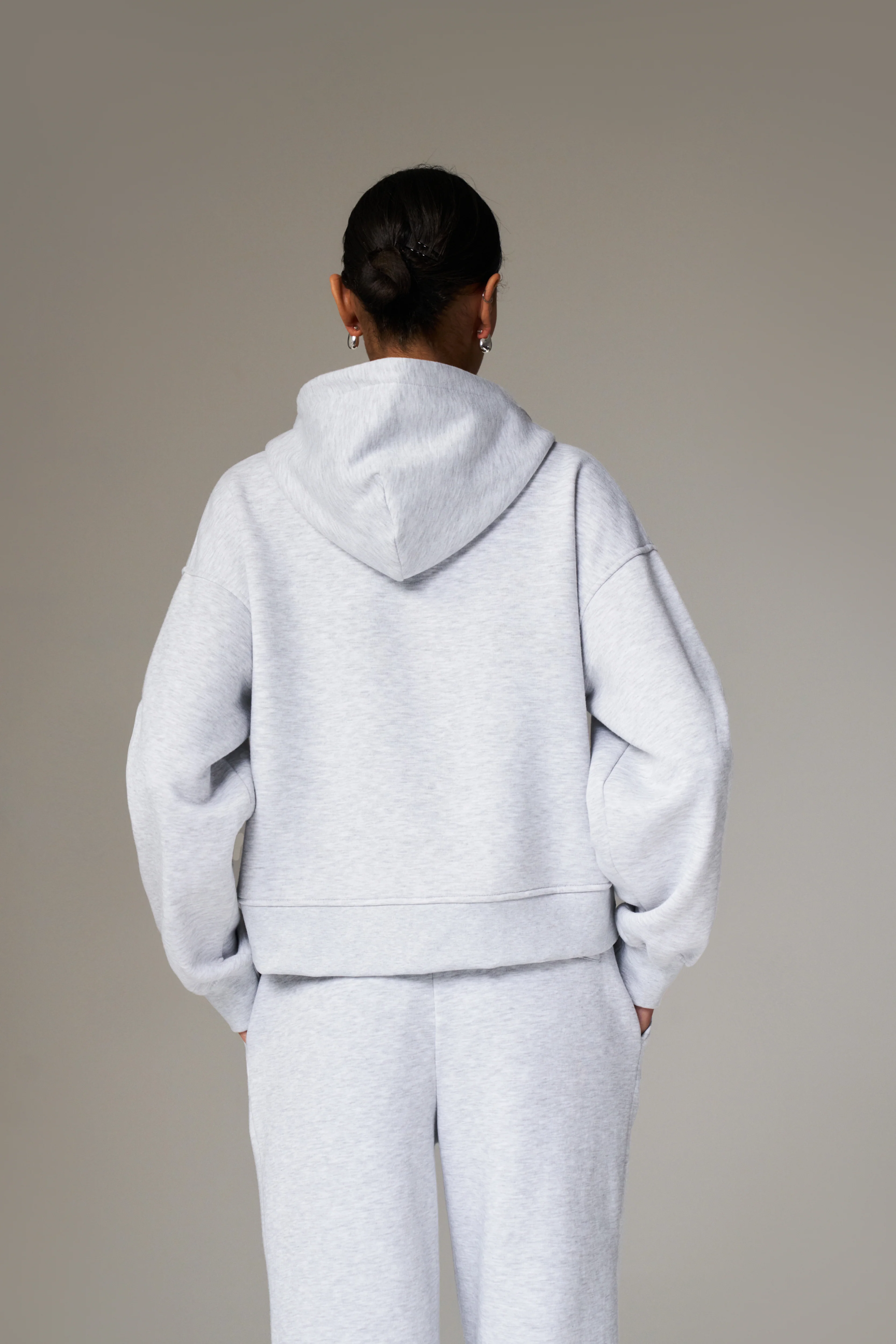 CTRE CROPPED ZIP THROUGH HOODIE - GREY MARL - Image 5