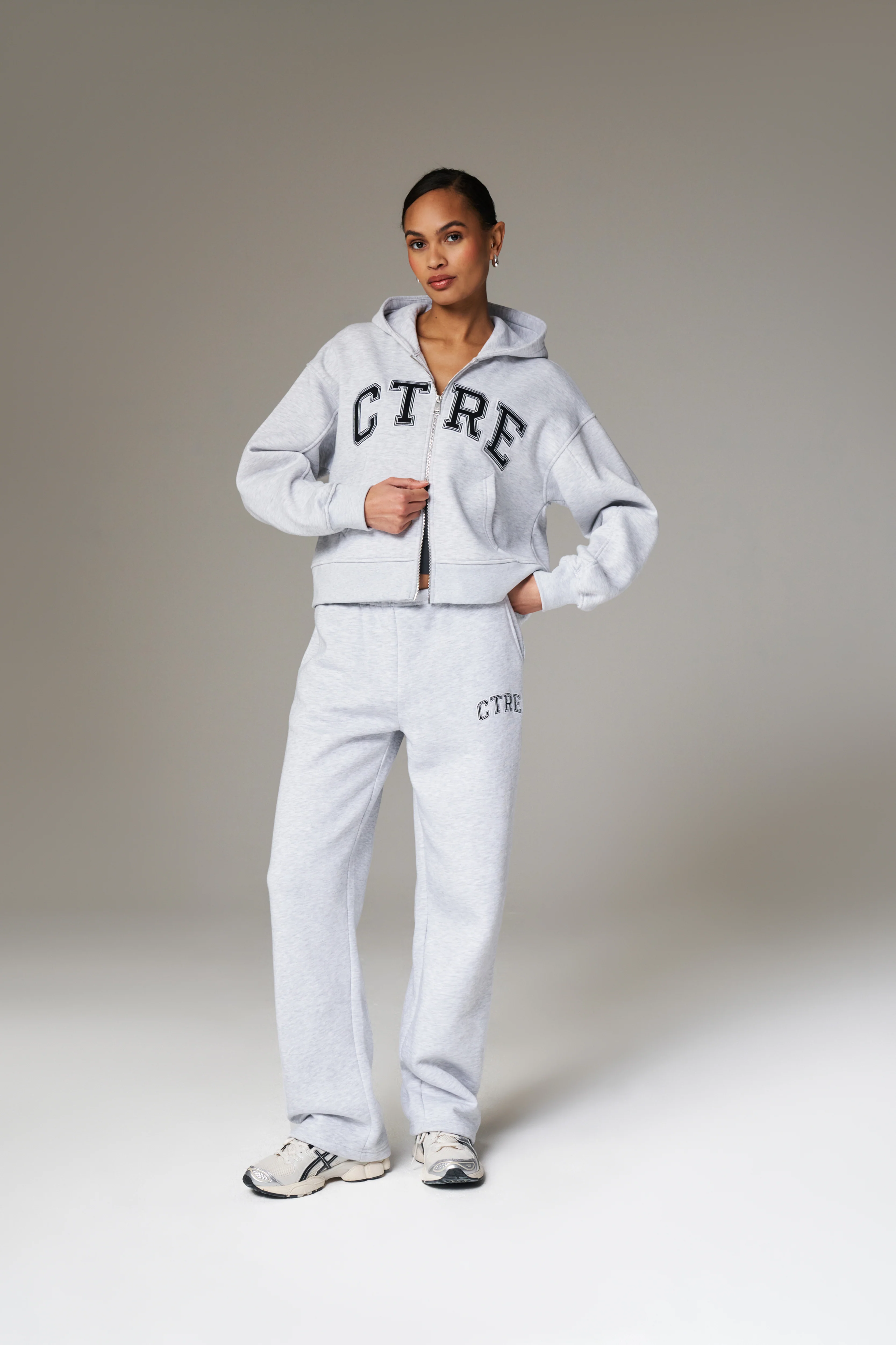 CTRE CROPPED ZIP THROUGH HOODIE - GREY MARL - Image 6