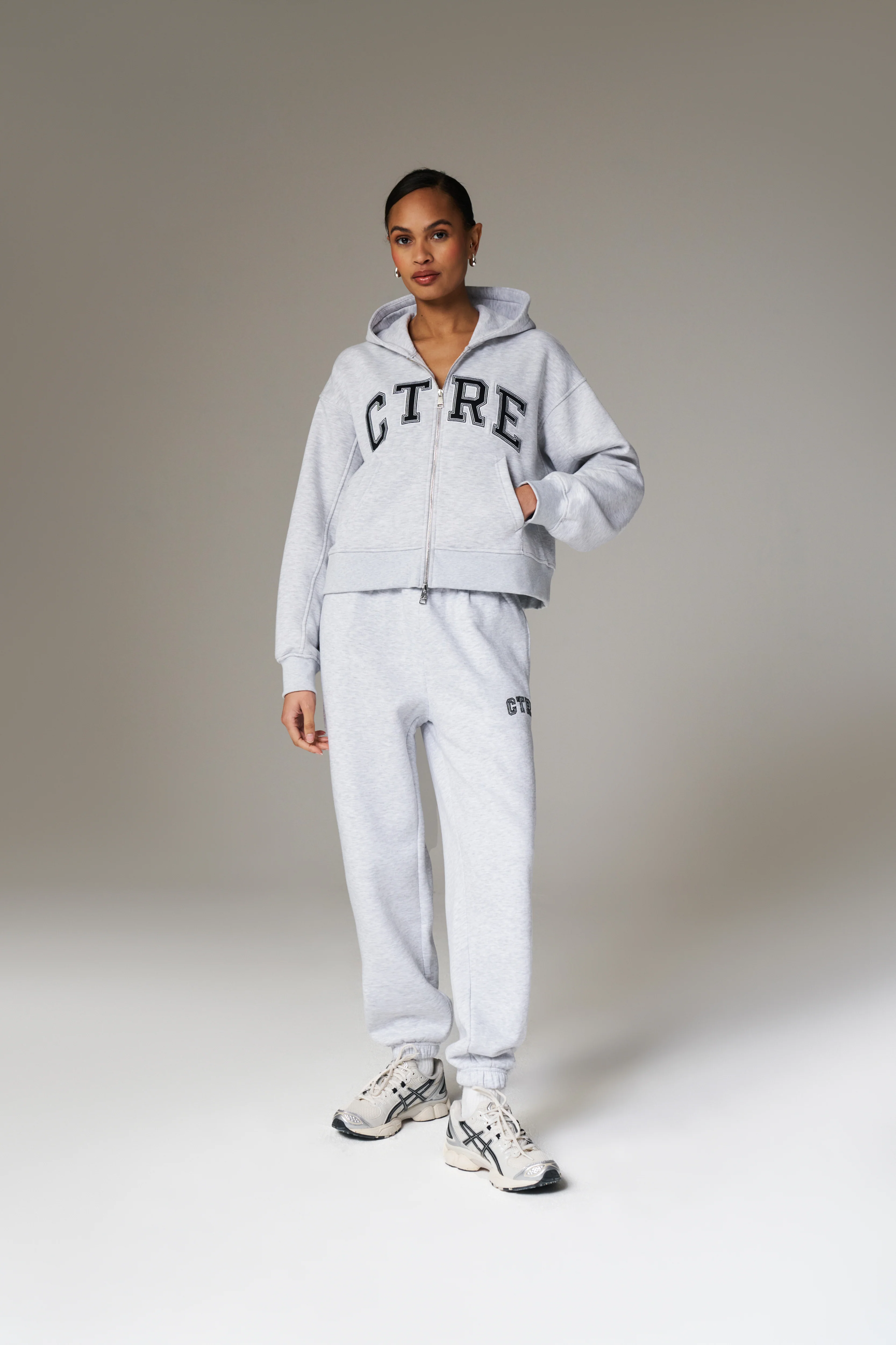 CTRE CROPPED ZIP THROUGH HOODIE - GREY MARL - Image 9