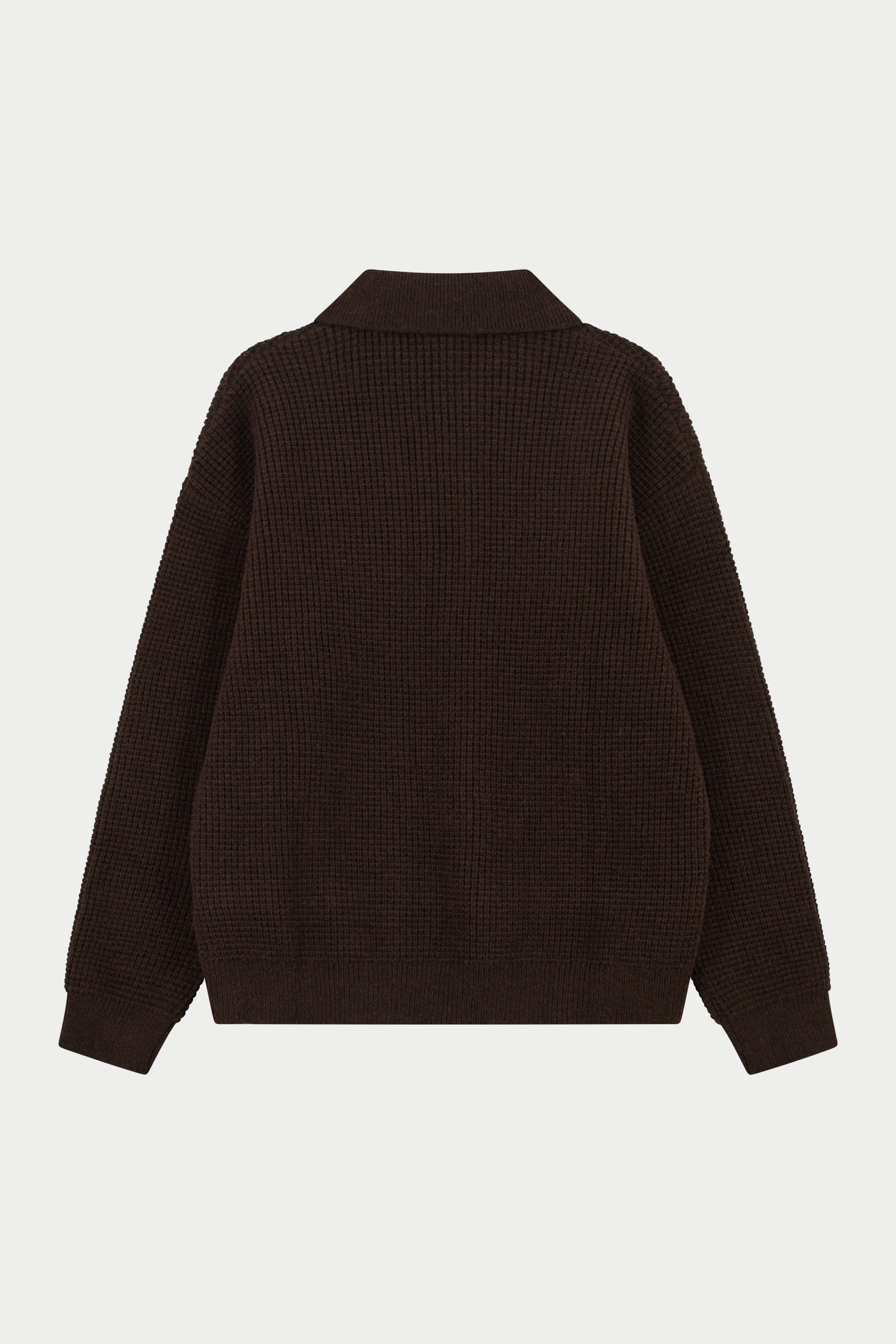 WAFFLE KNIT LONG SLEEVE POLO - BROWN - Image 8