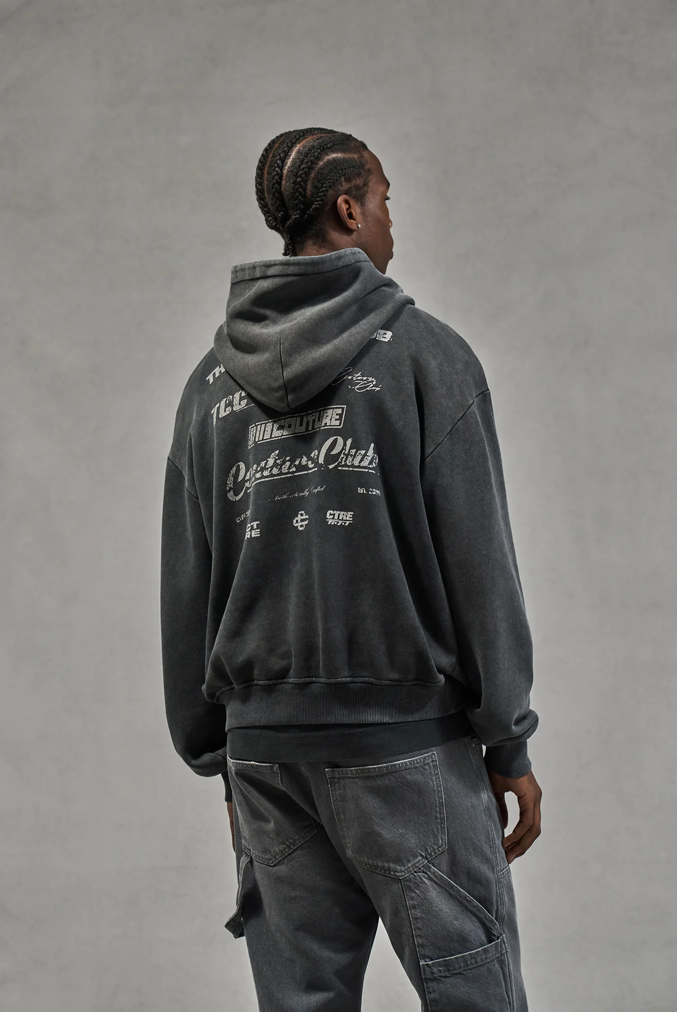WASHED ARCHIVE LOGO GRAPHIC HOODIE - DARK GREY - Image 3
