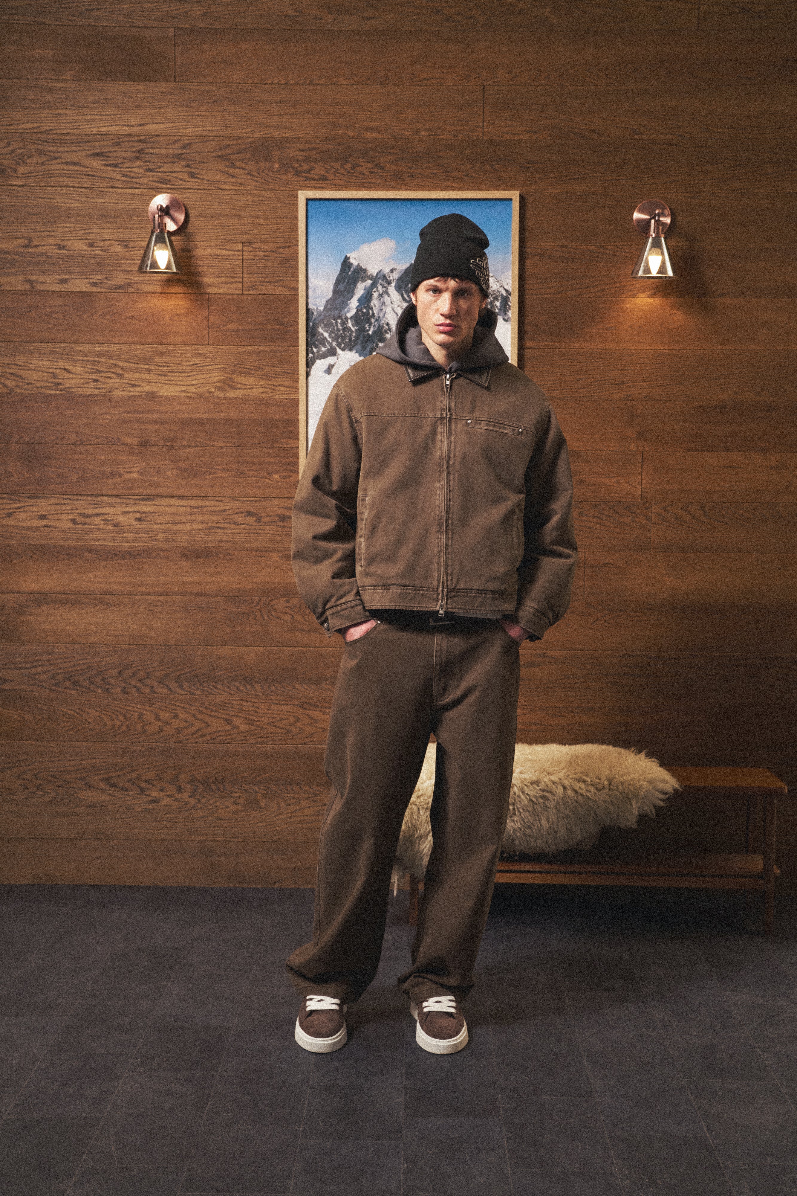 WASHED TWILL BARREL LEG PANTS - BROWN - Image 3