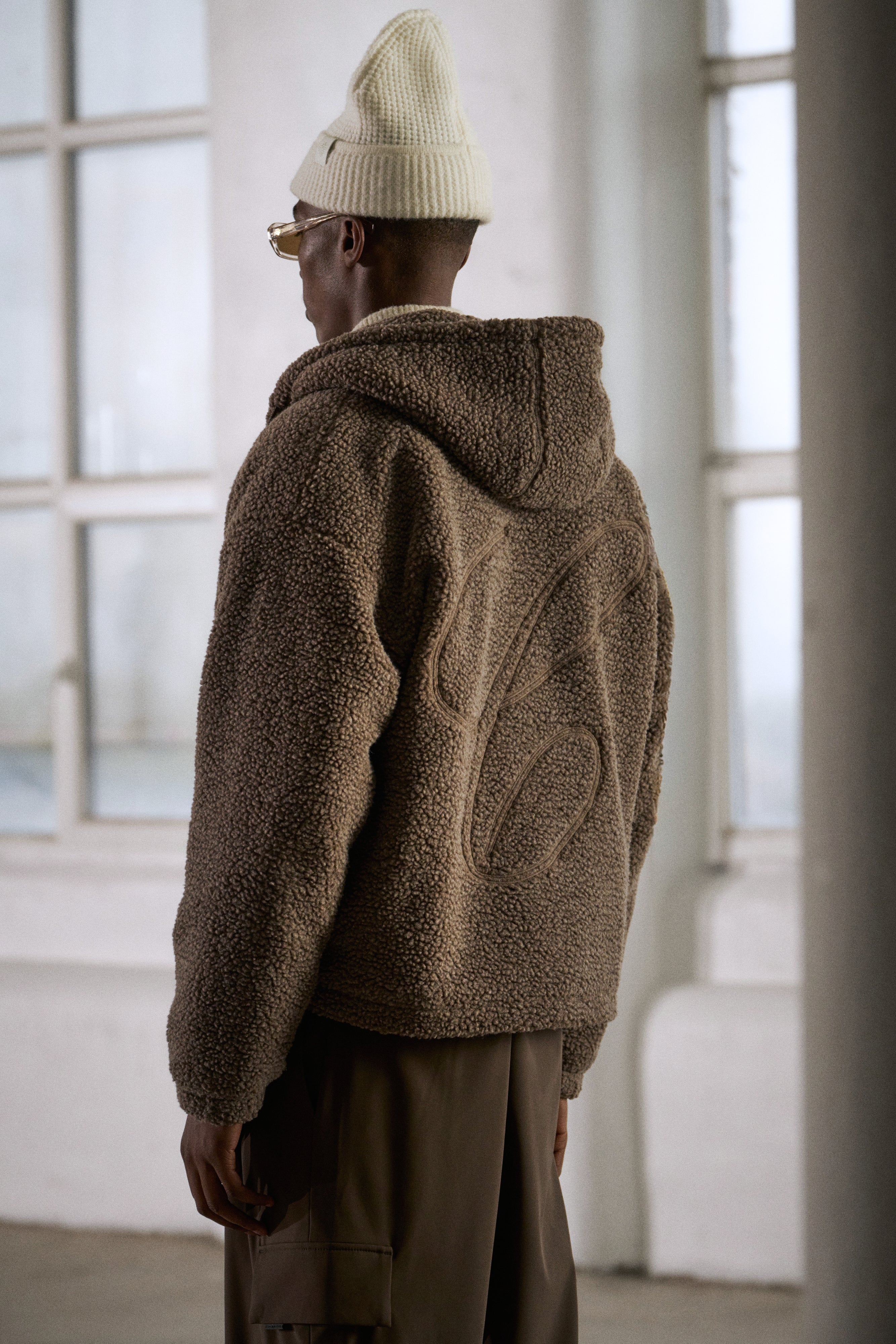 WASHED BORG ZIP THROUGH JACKET - BROWN - Image 4