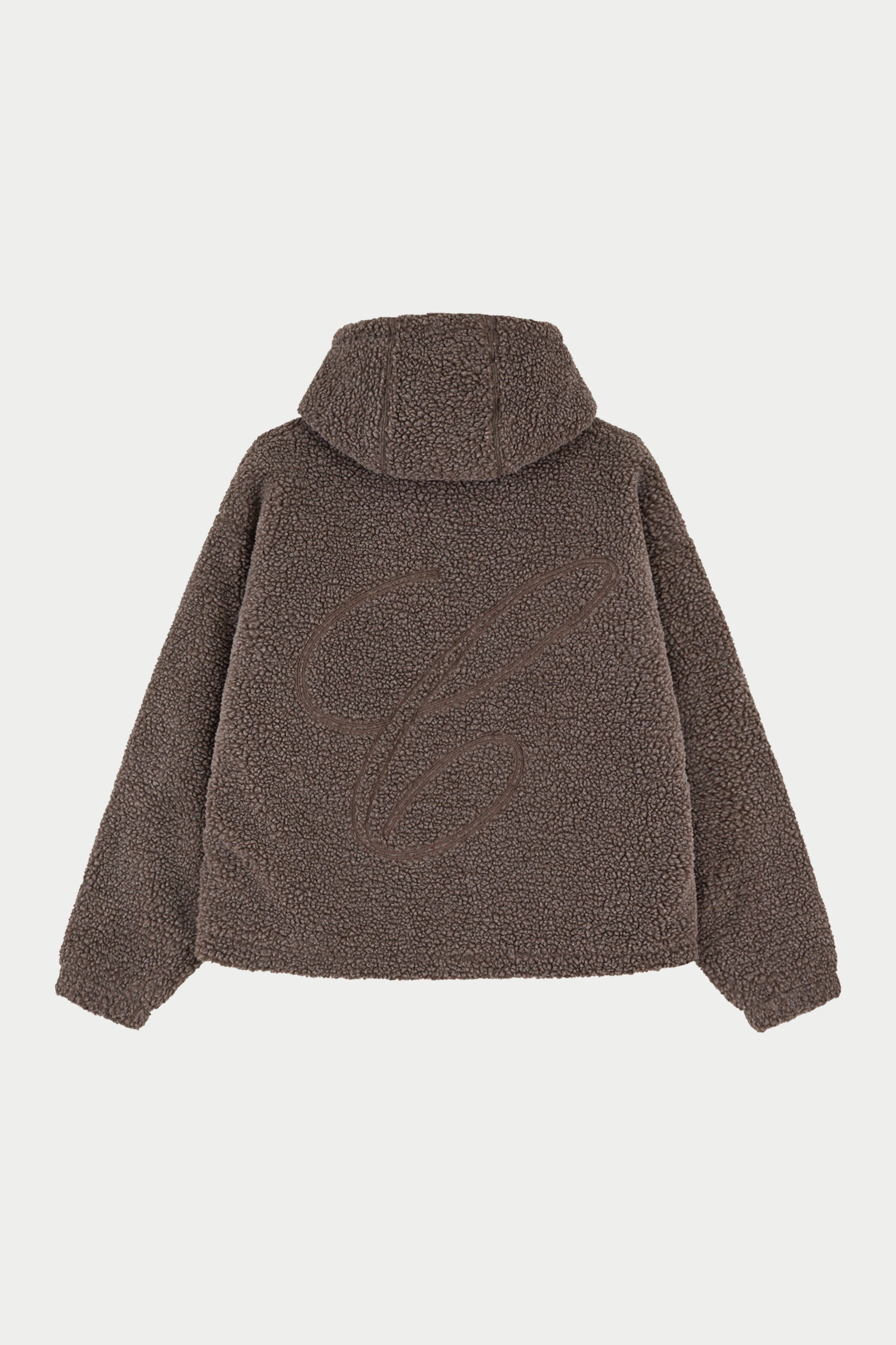 WASHED BORG ZIP THROUGH JACKET - BROWN - Image 6
