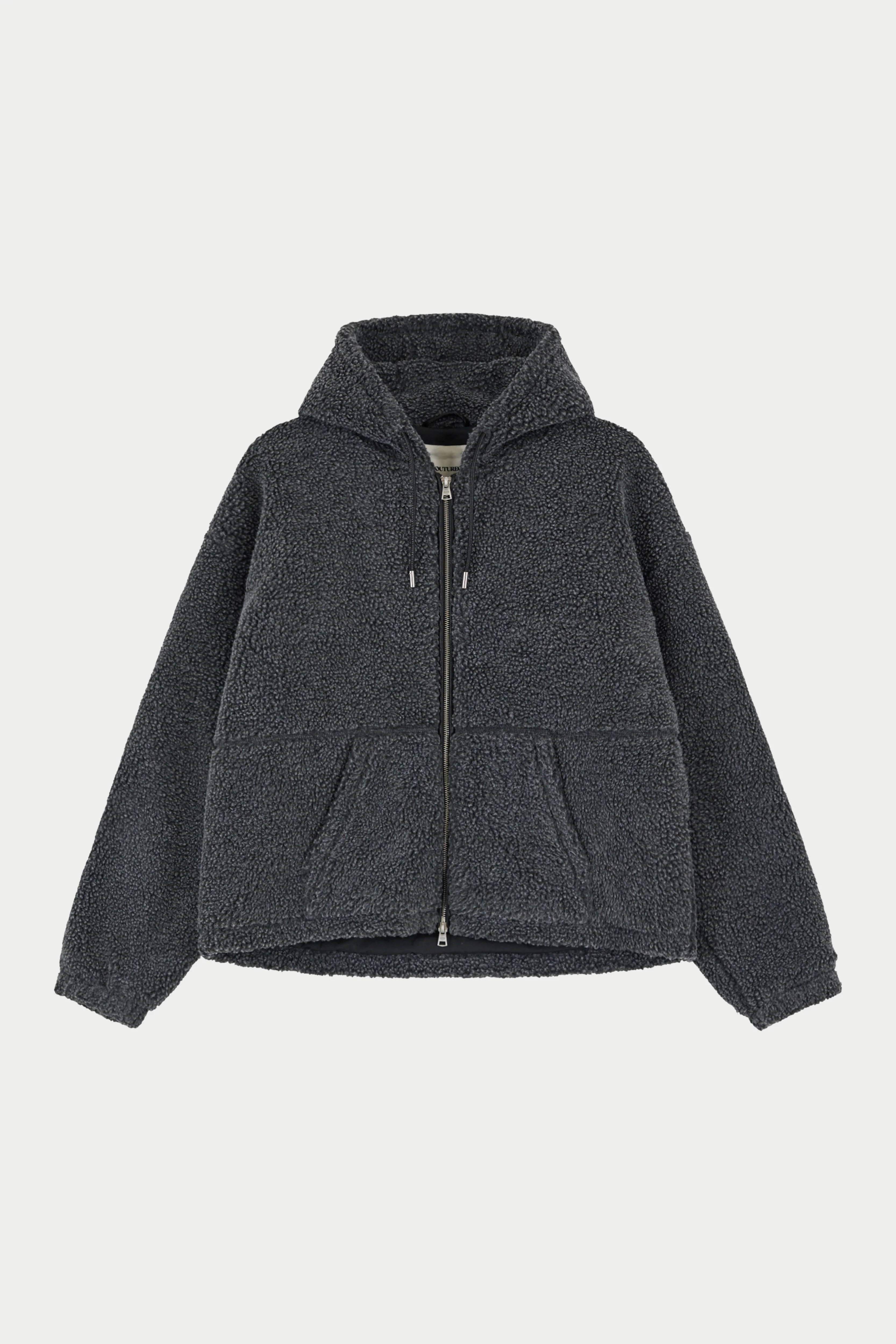 WASHED BORG ZIP THROUGH JACKET - CHARCOAL