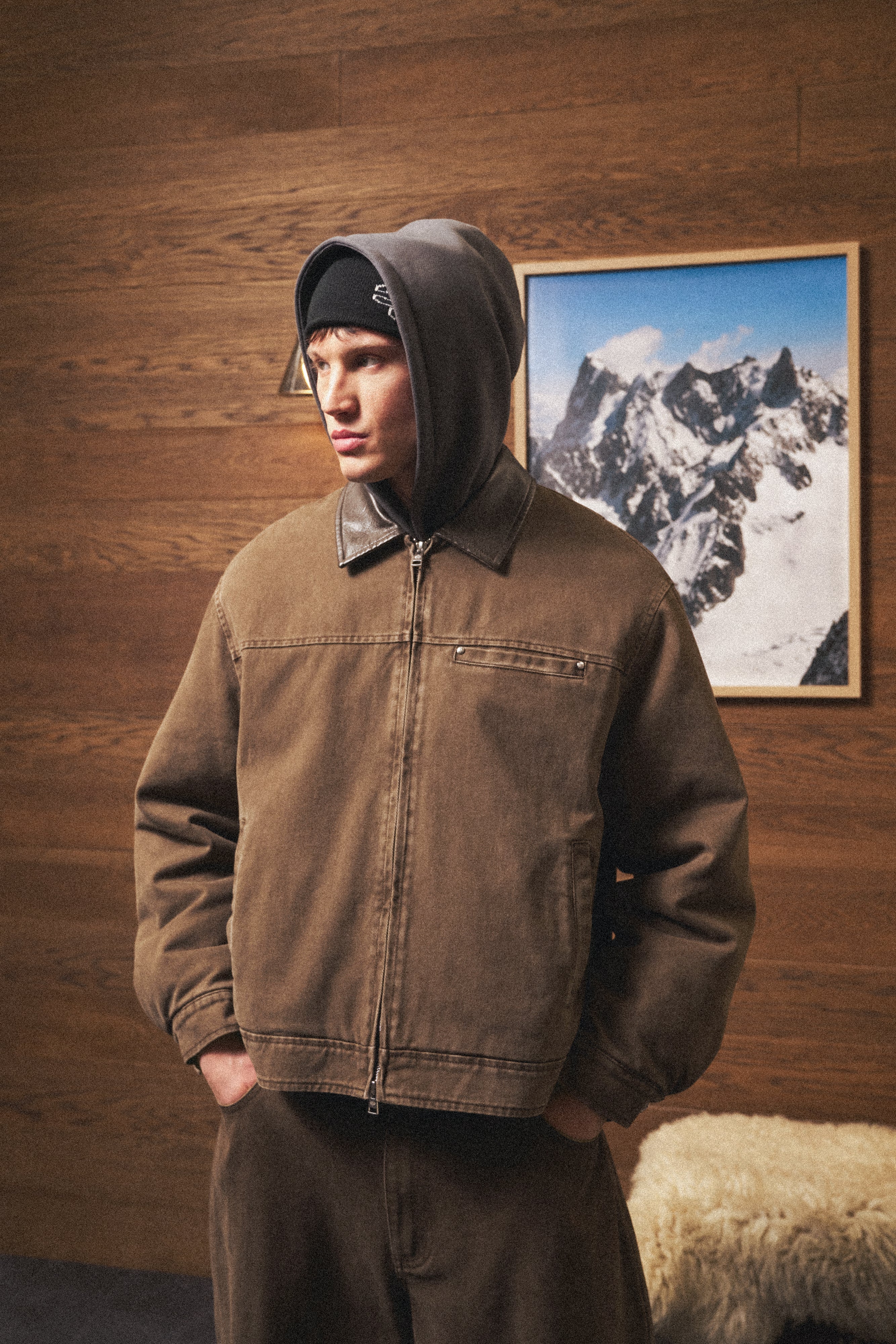 WASHED TWILL PADDED JACKET - BROWN - Image 4