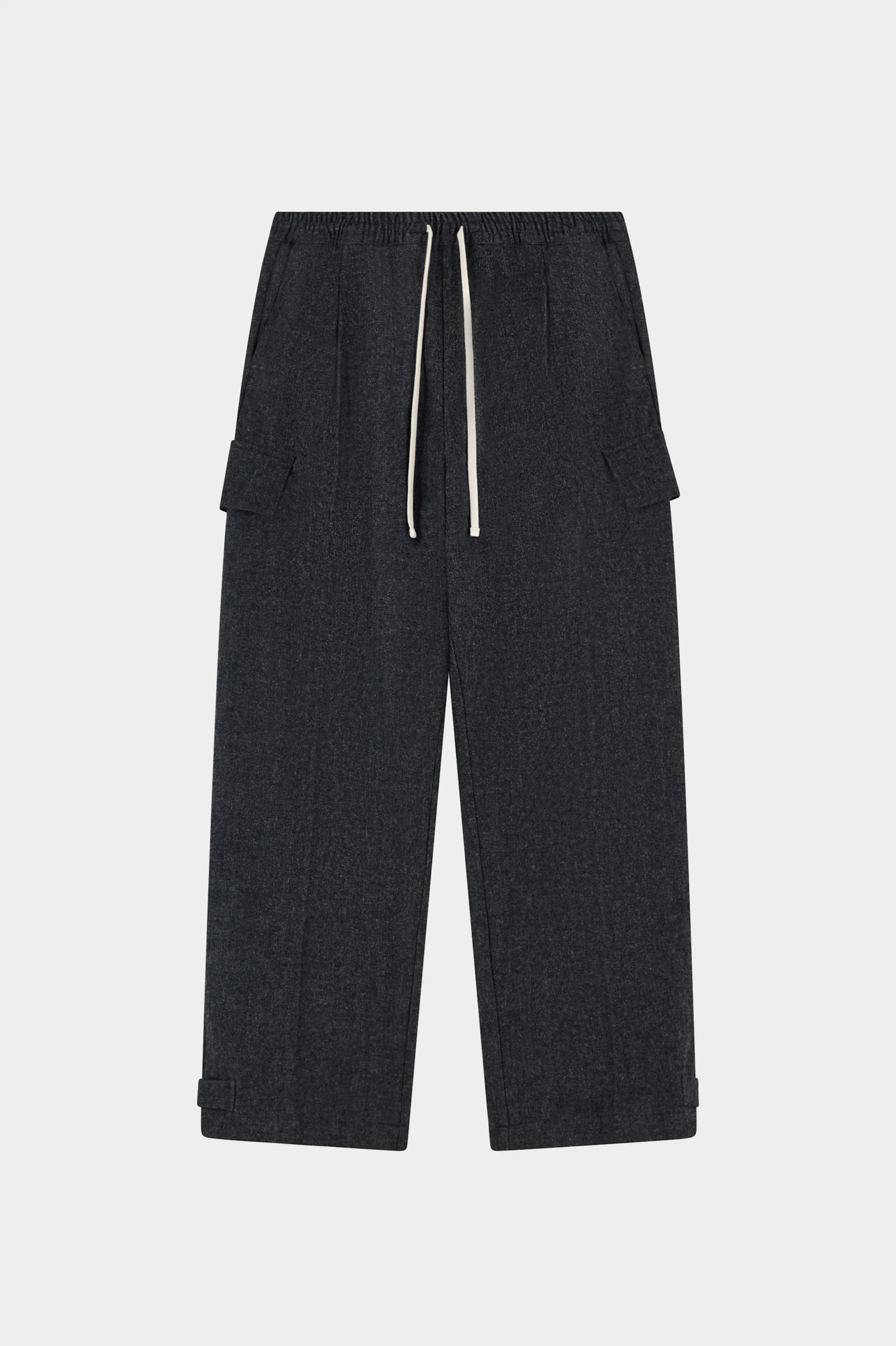 WIDE LEG HERRINGBONE TROUSERS - CHARCOAL