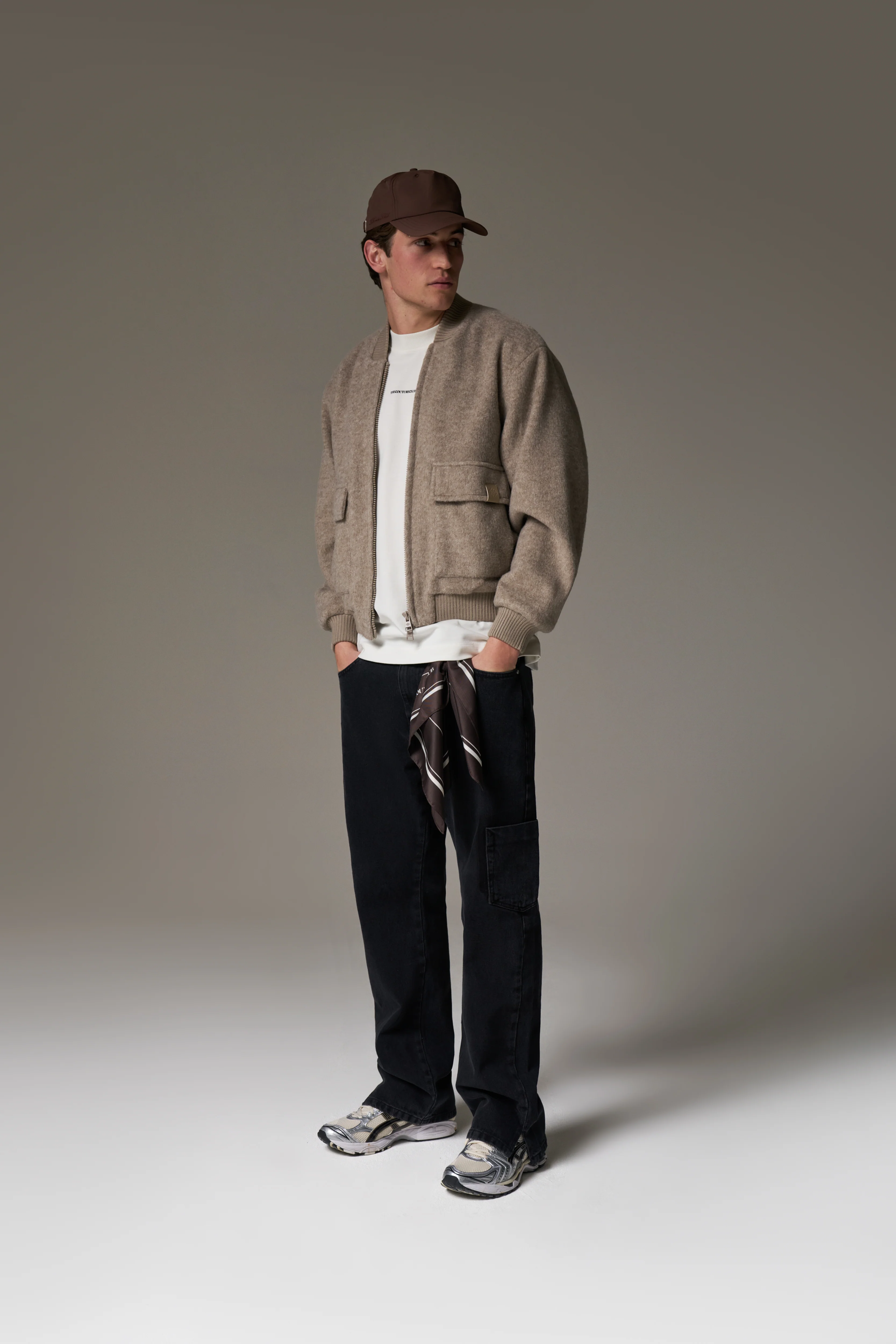 WOOL BLEND BOMBER JACKET - BEIGE - Image 3