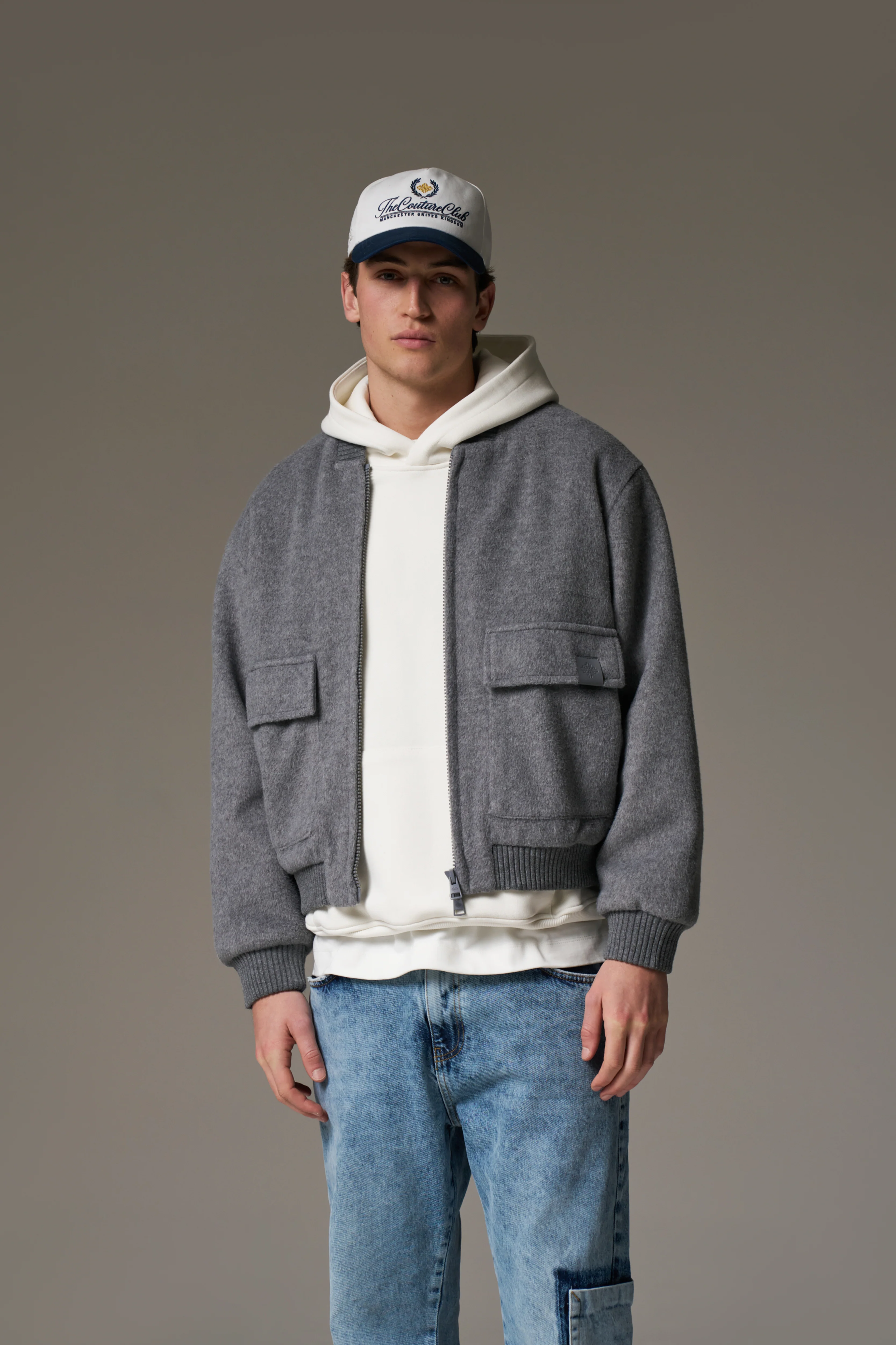 WOOL BLEND BOMBER JACKET - GREY MARL - Image 10