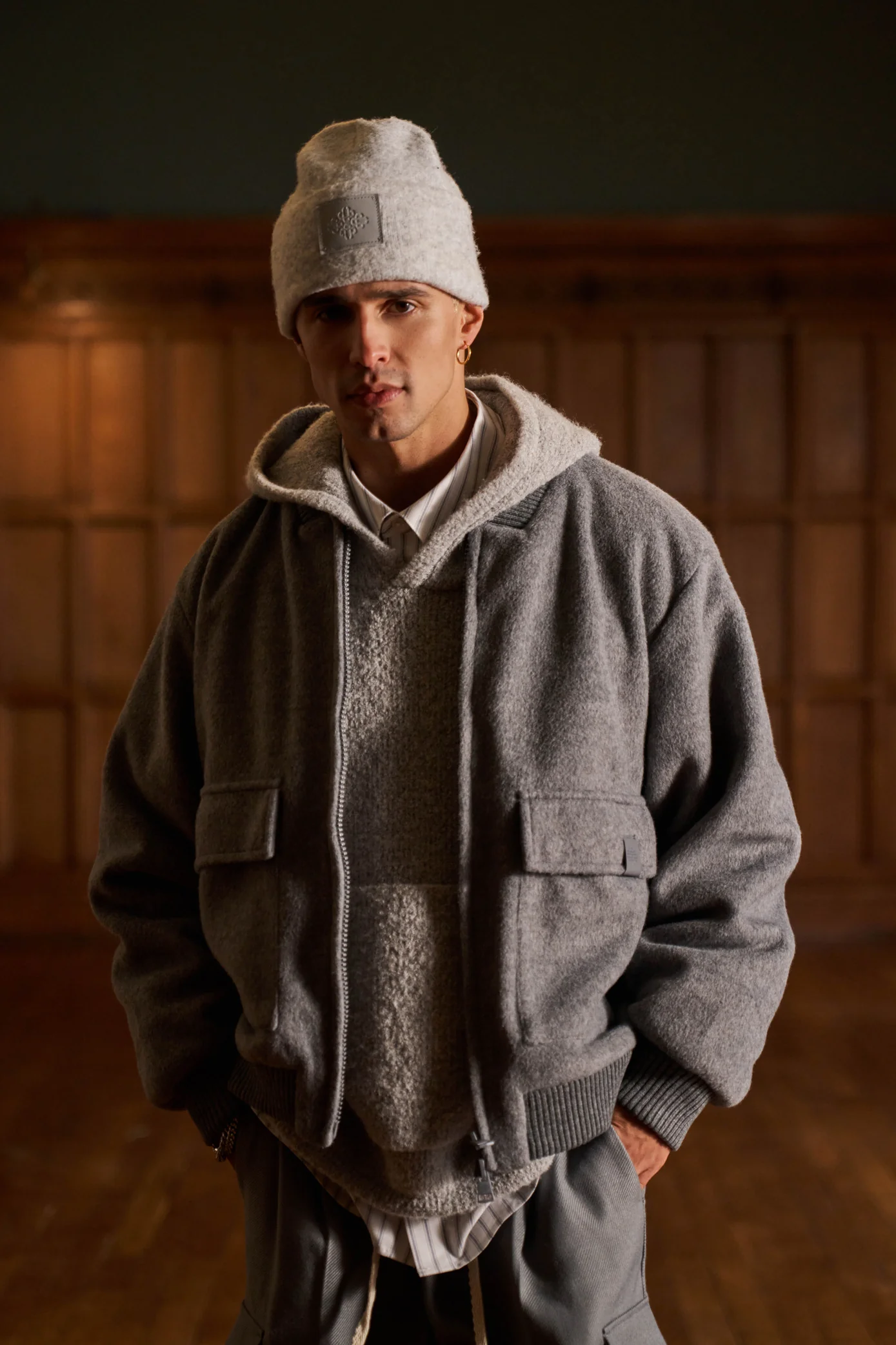 WOOL BLEND BOMBER JACKET - GREY MARL - Image 2