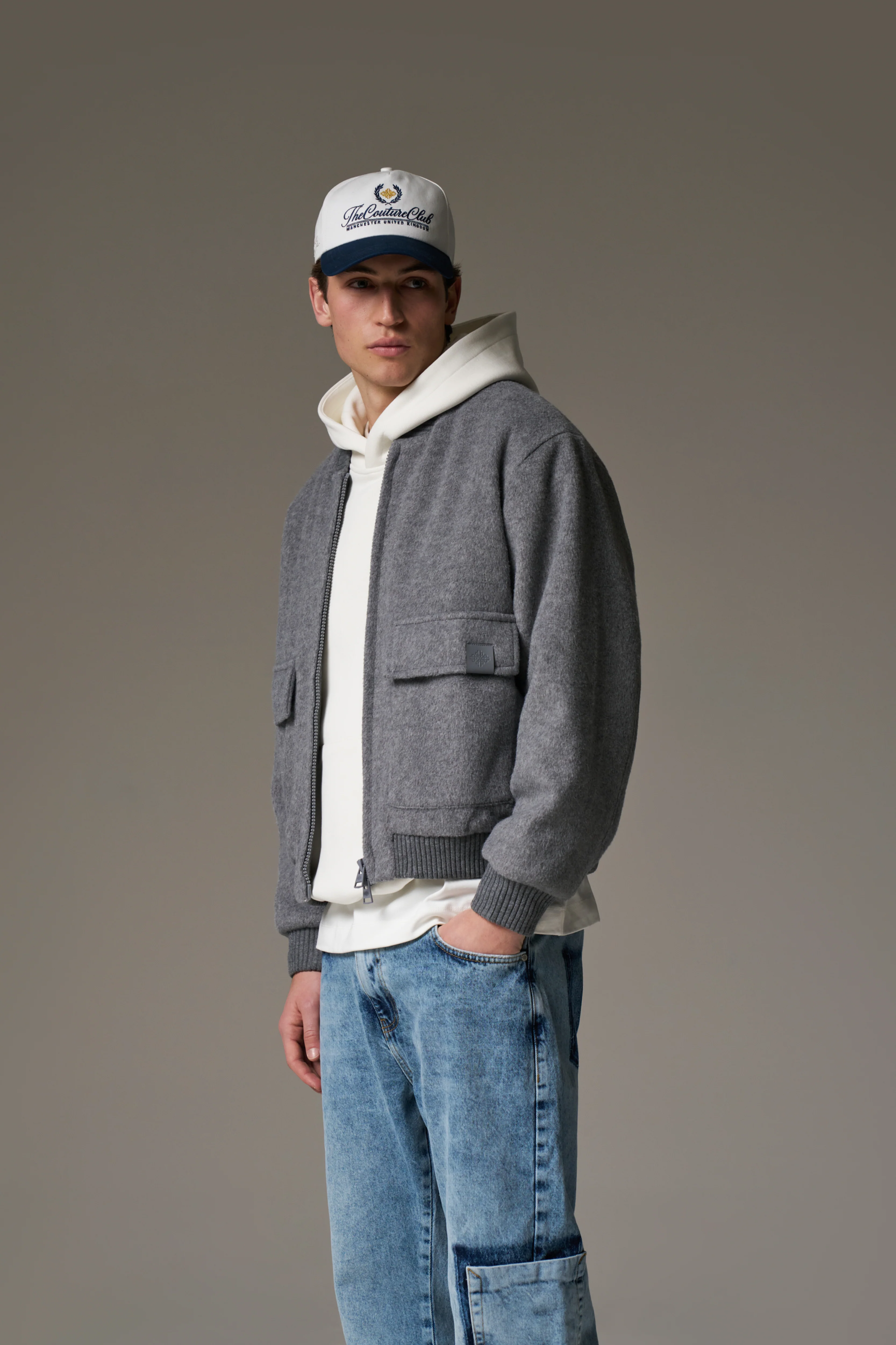 WOOL BLEND BOMBER JACKET - GREY MARL - Image 4