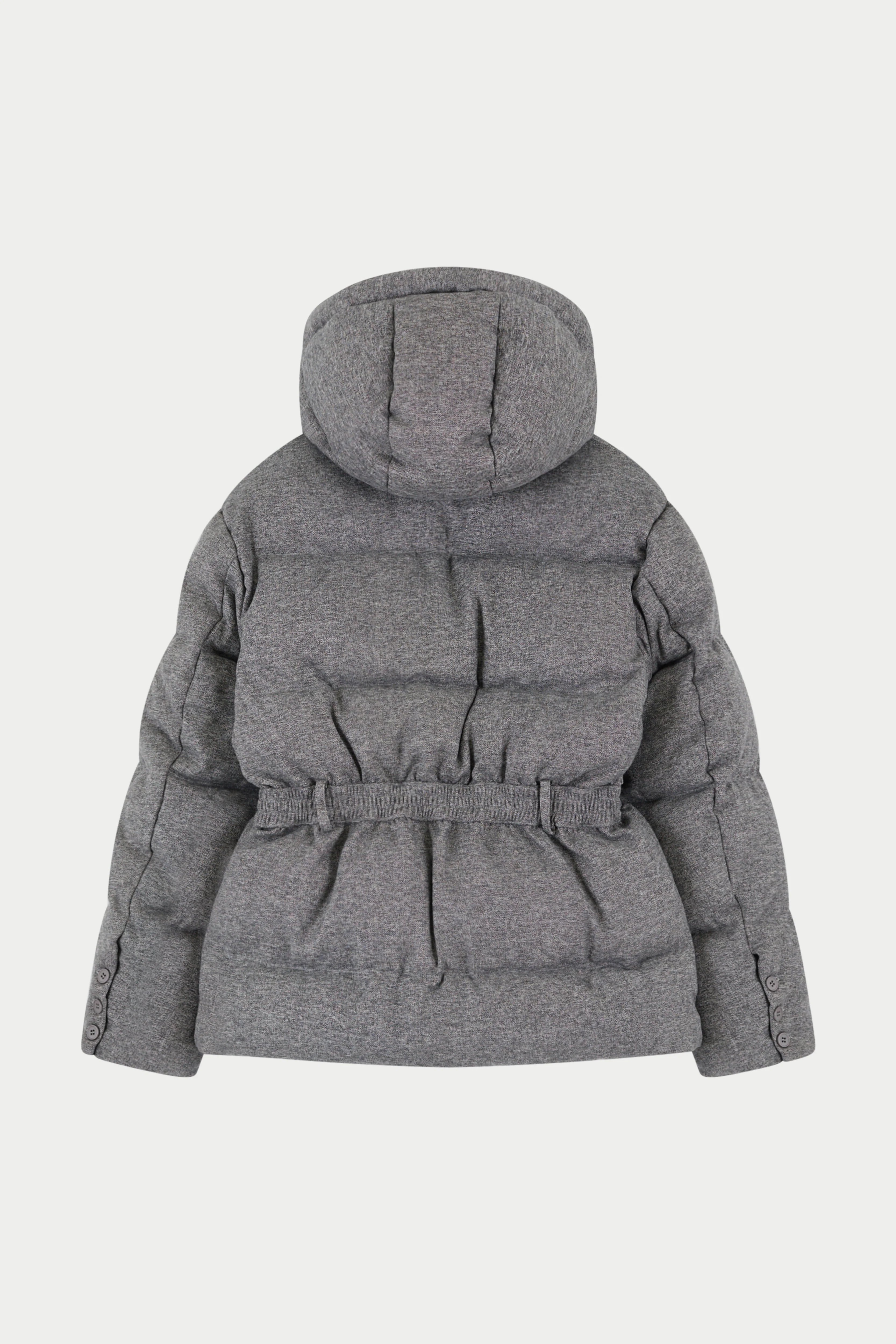 WOVEN BELTED PUFFER COAT - GREY - Image 6